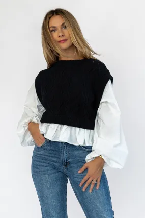 Reeve Black Sweater Poplin Top