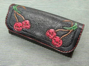 Rockabilly women leather wallet with Cherries Skull