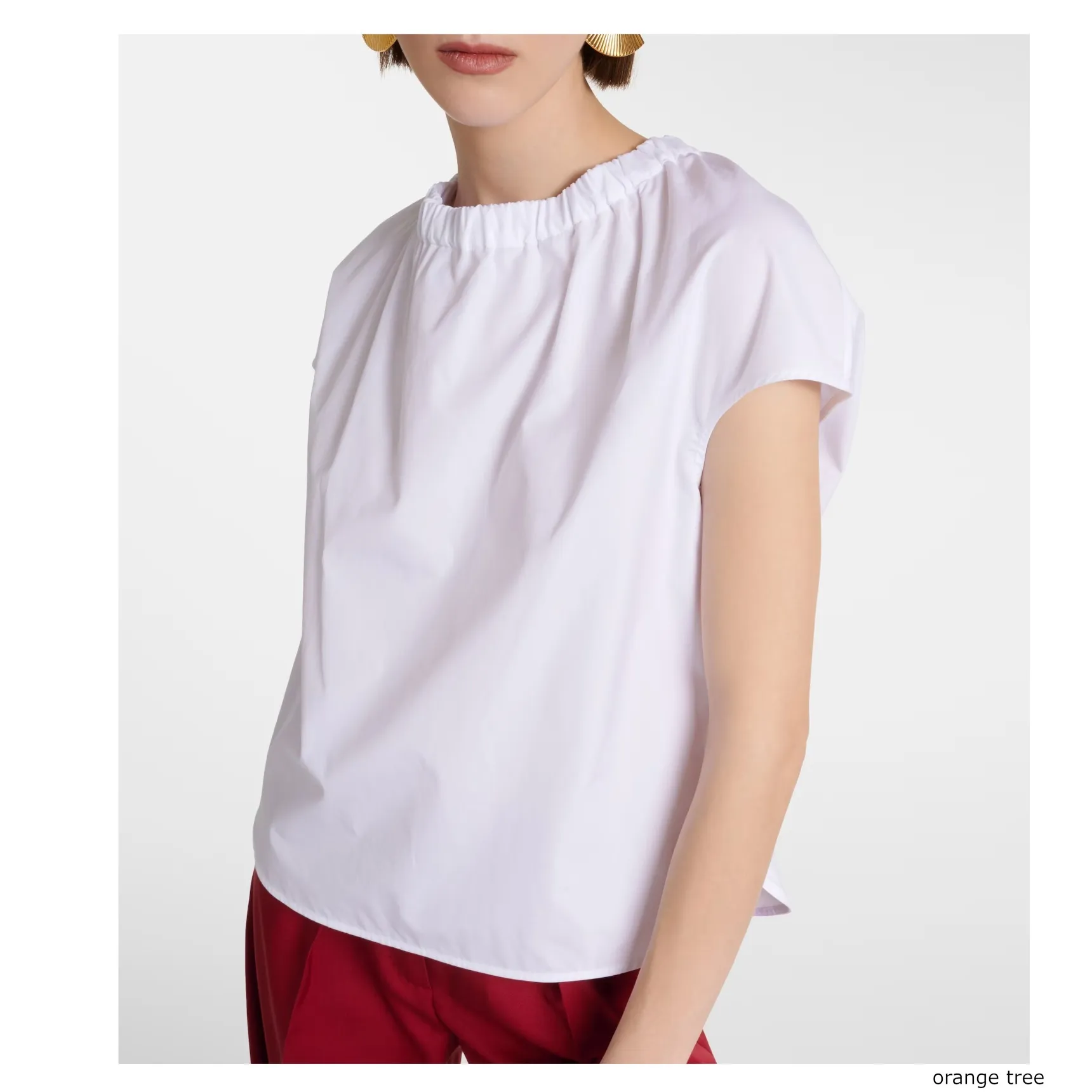 S Max Mara  |Plain Cotton Short Sleeves Elegant Style Shirts & Blouses