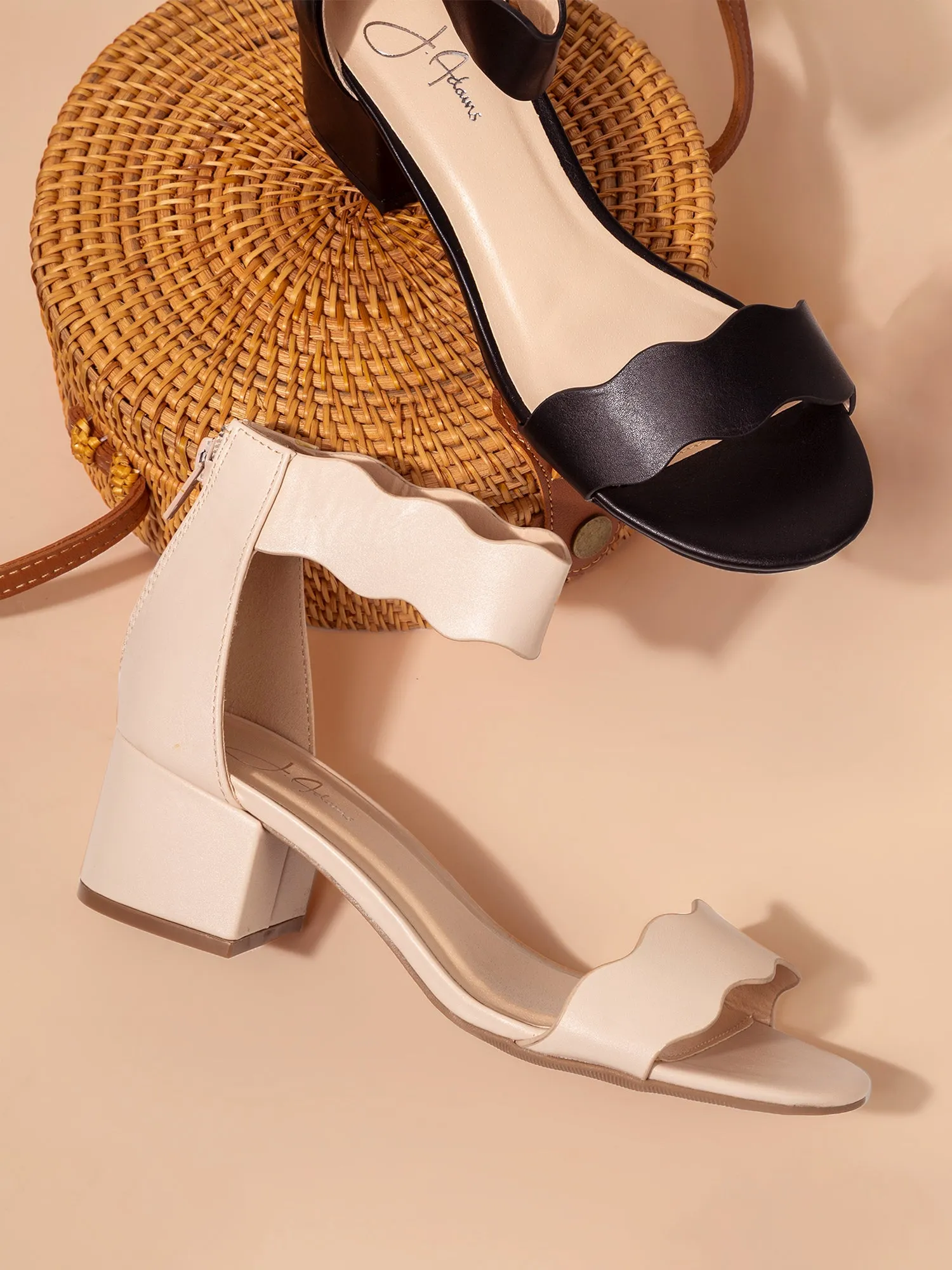 Scalloped Block Heel Sandals