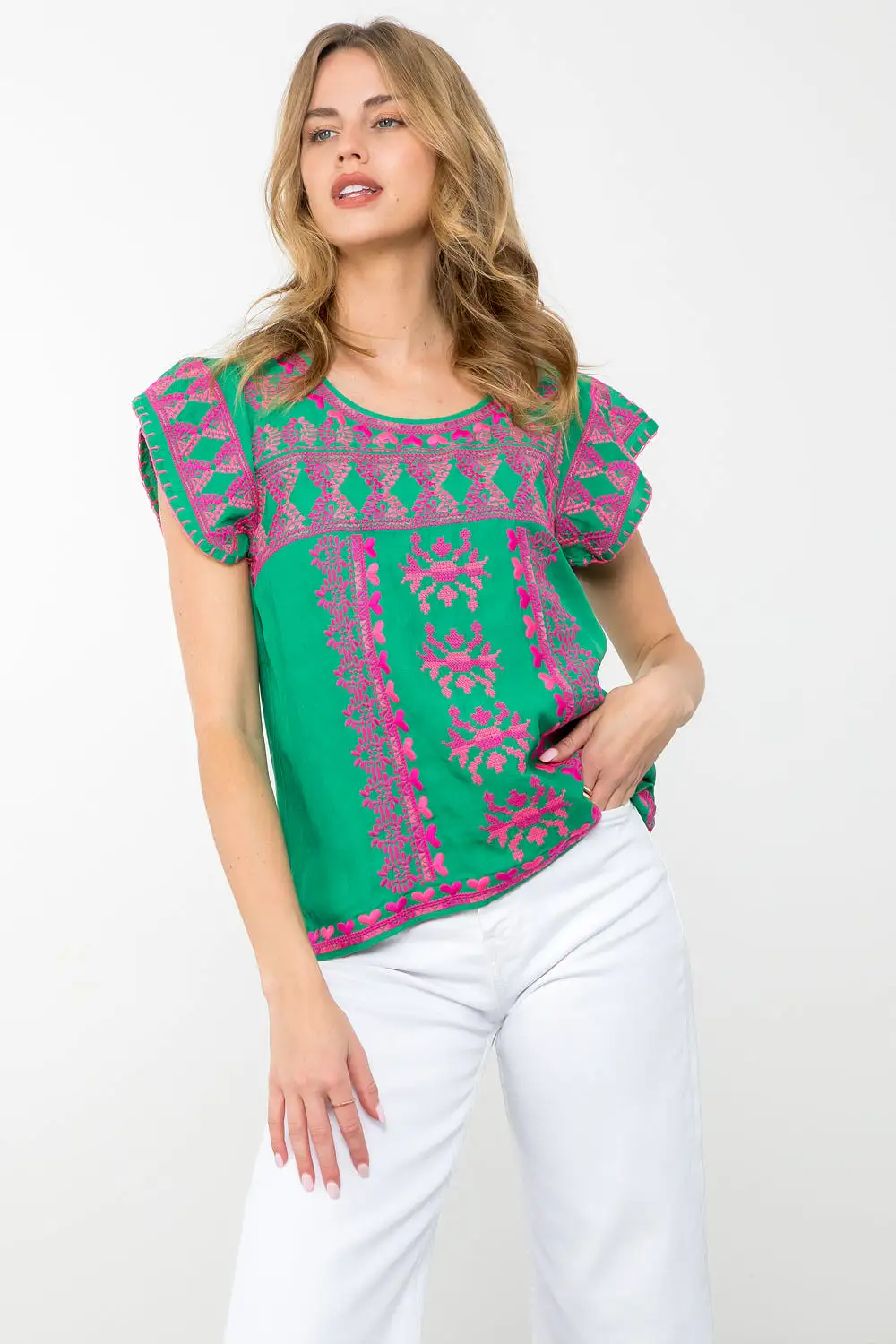 Short Sleeve Embroidered Top