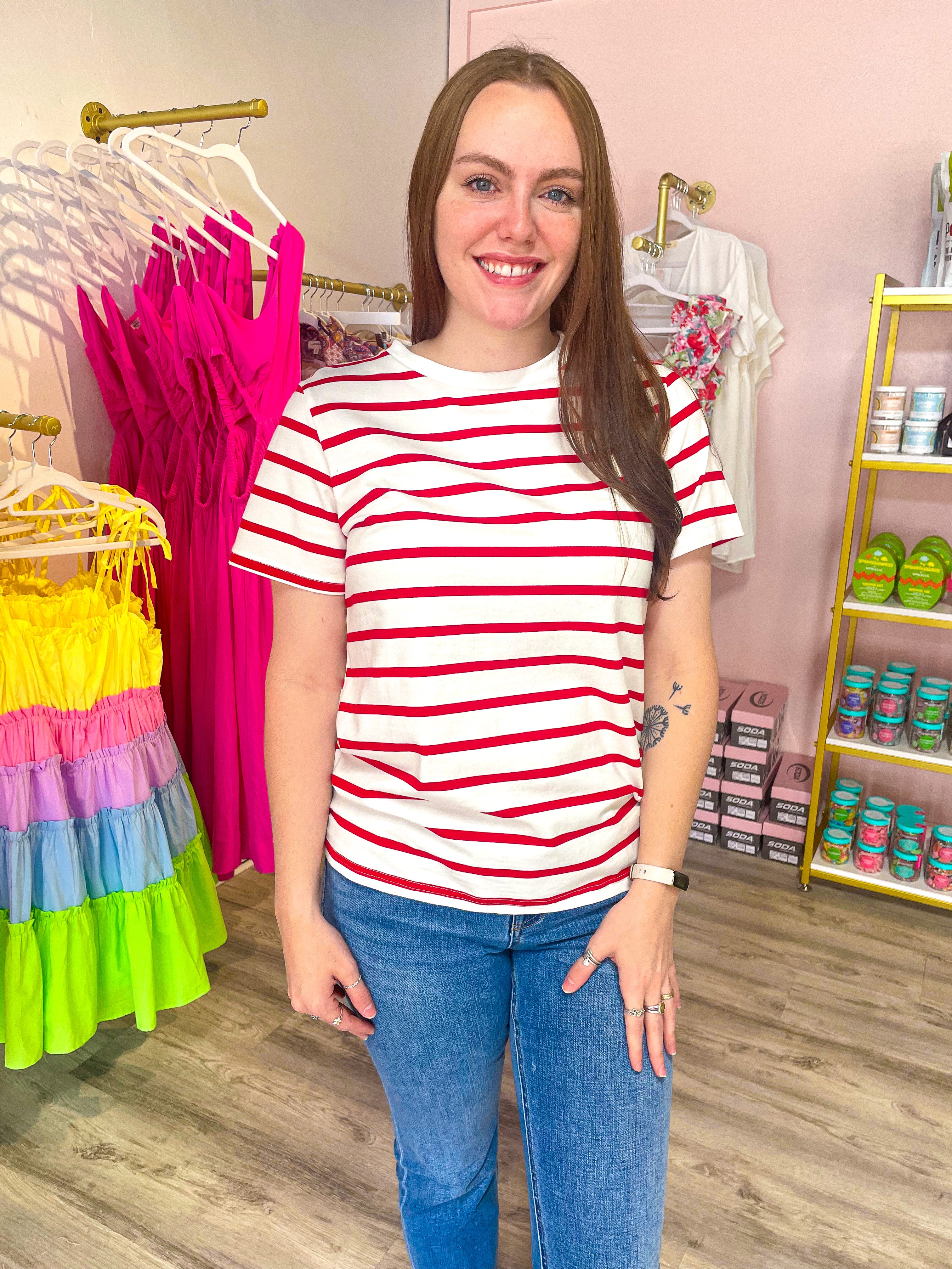 Short Sleeve Stripe Top - Red