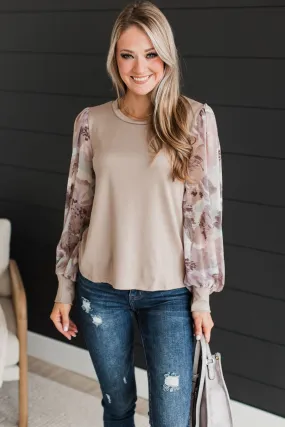 Simply Darling Puff Sleeve Top- Taupe