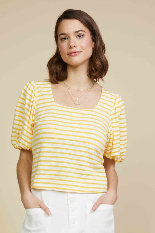 SQUARE NECK STRIPE TOP - MANGO SORBET