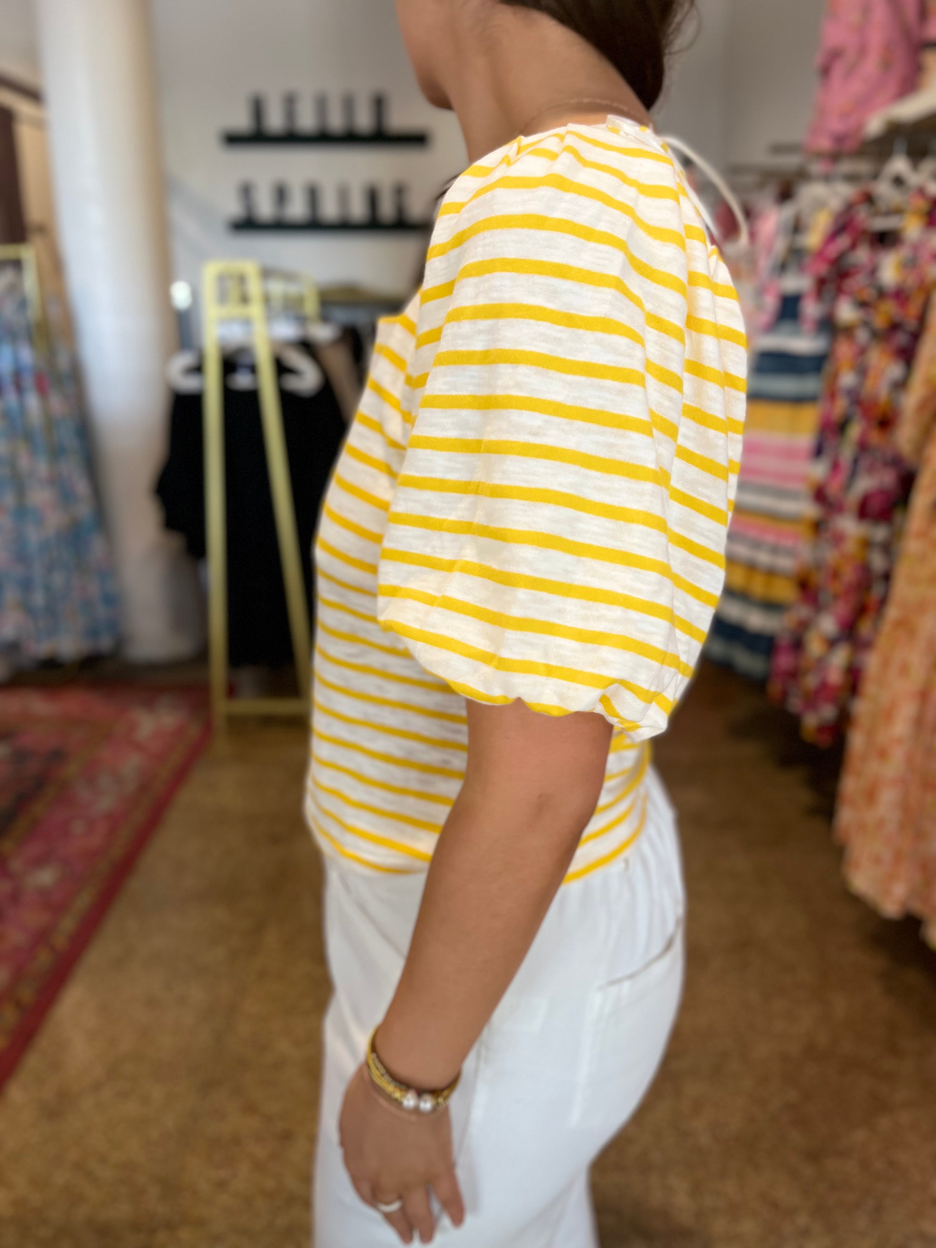 SQUARE NECK STRIPE TOP - MANGO SORBET