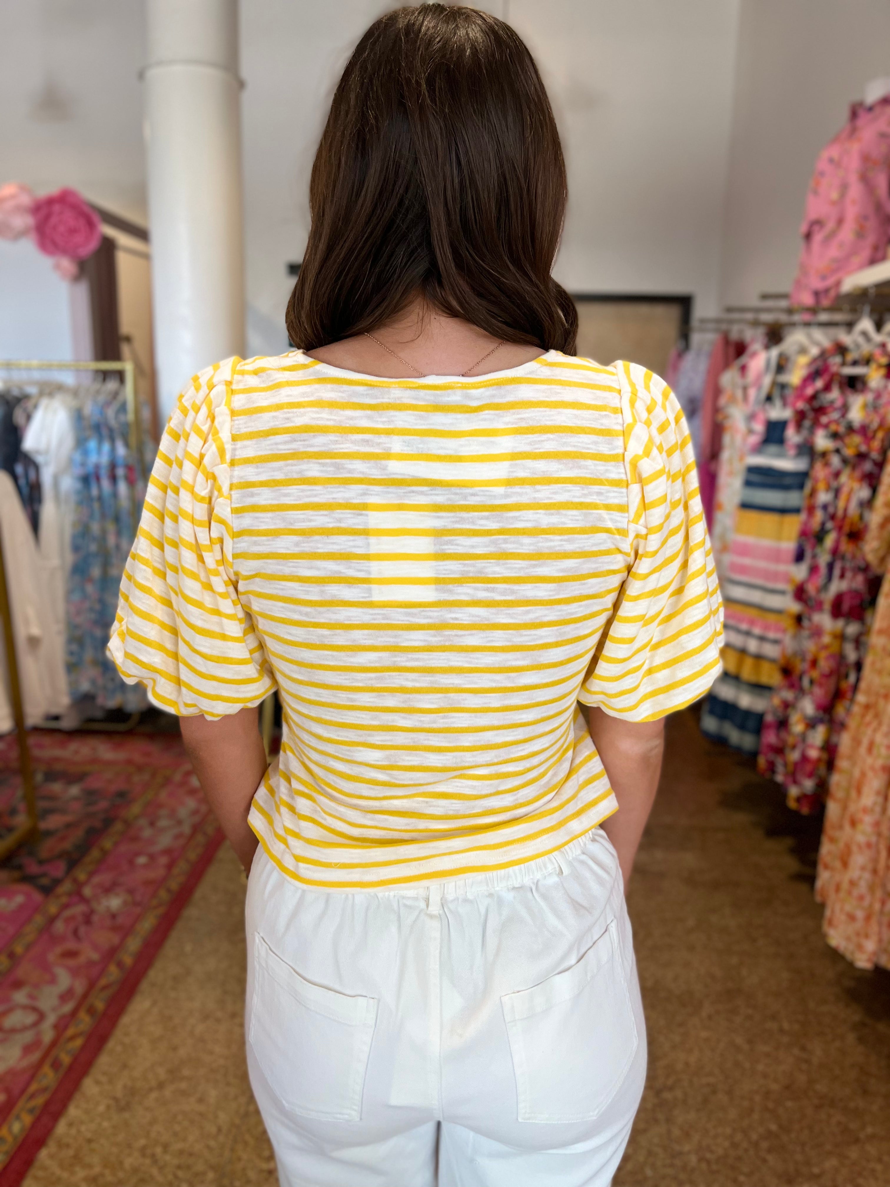 SQUARE NECK STRIPE TOP - MANGO SORBET