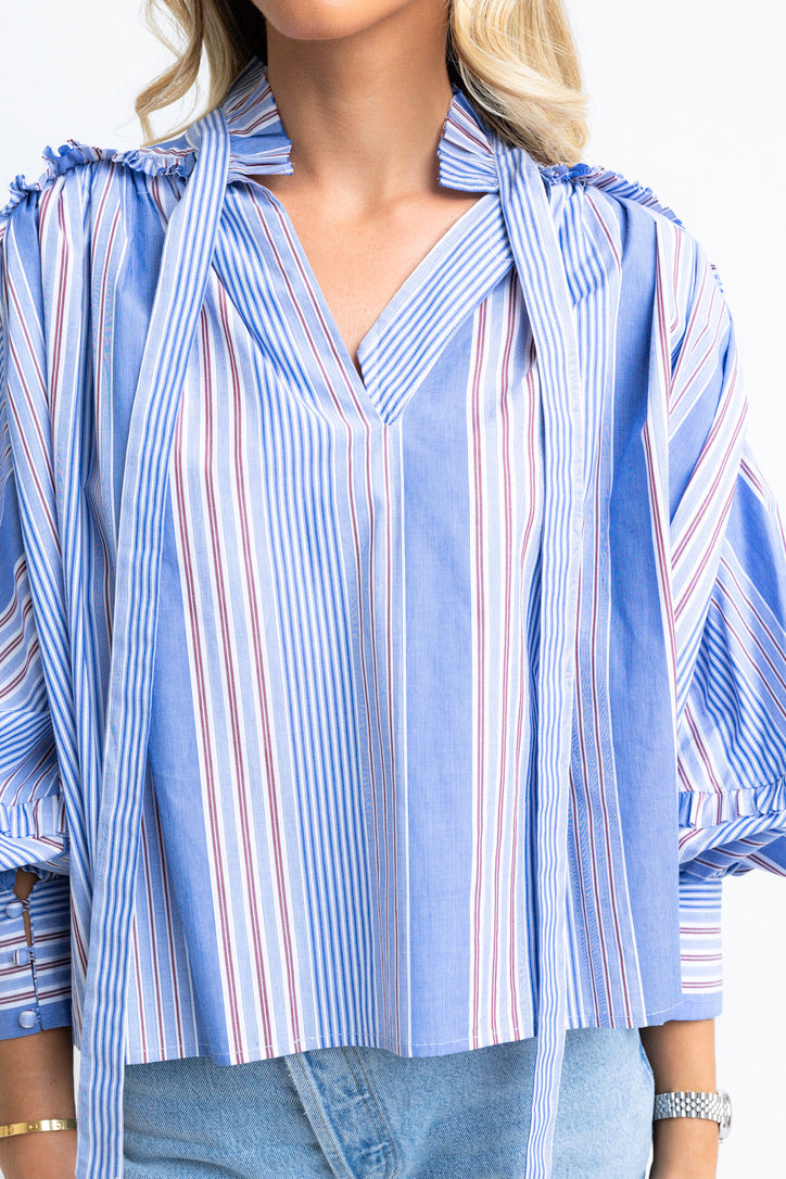 Stripe Menswear Vneck Top