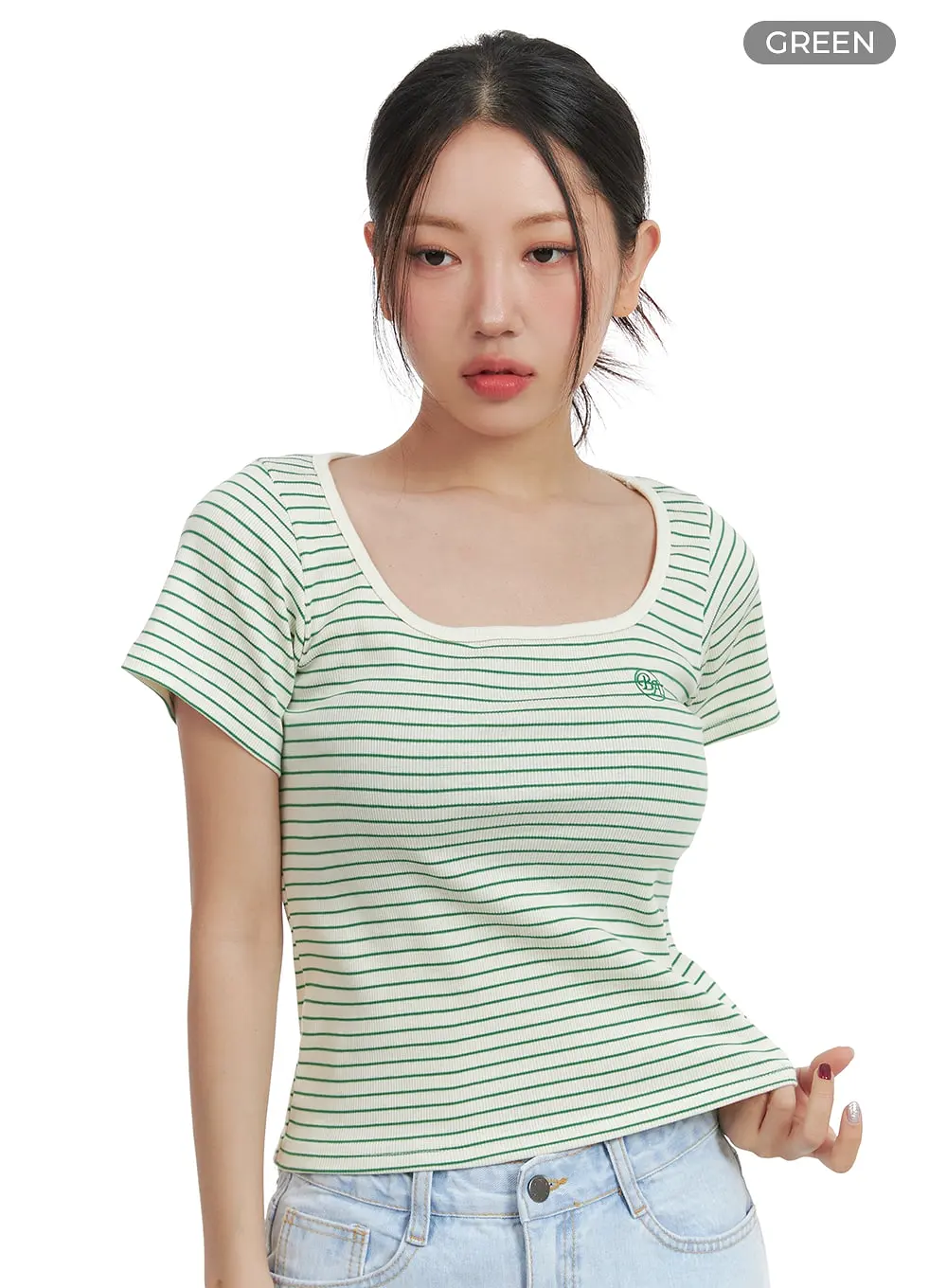 Stripe U-Neck Top OA415