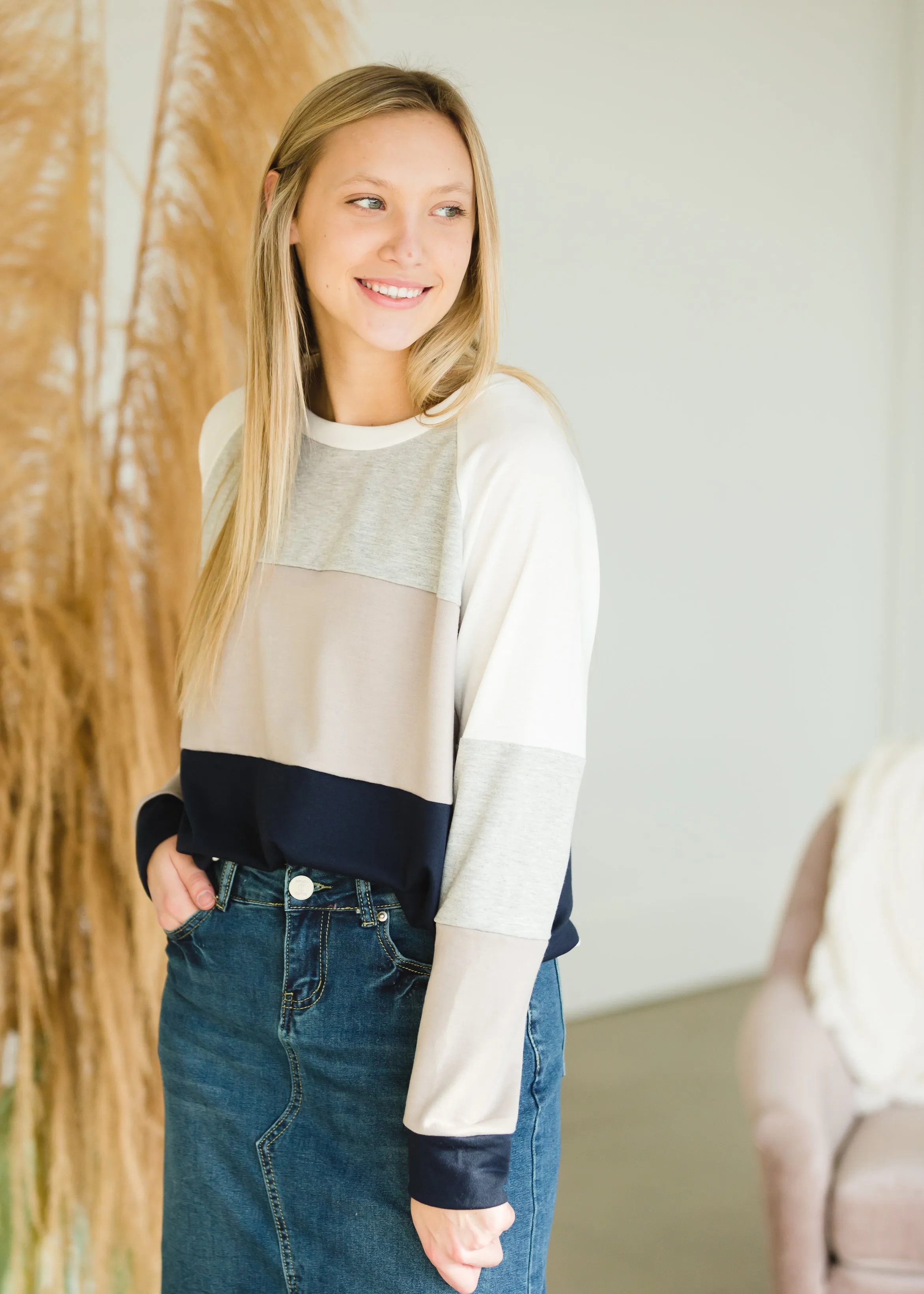 Taupe + Navy Color Block Top - FINAL SALE