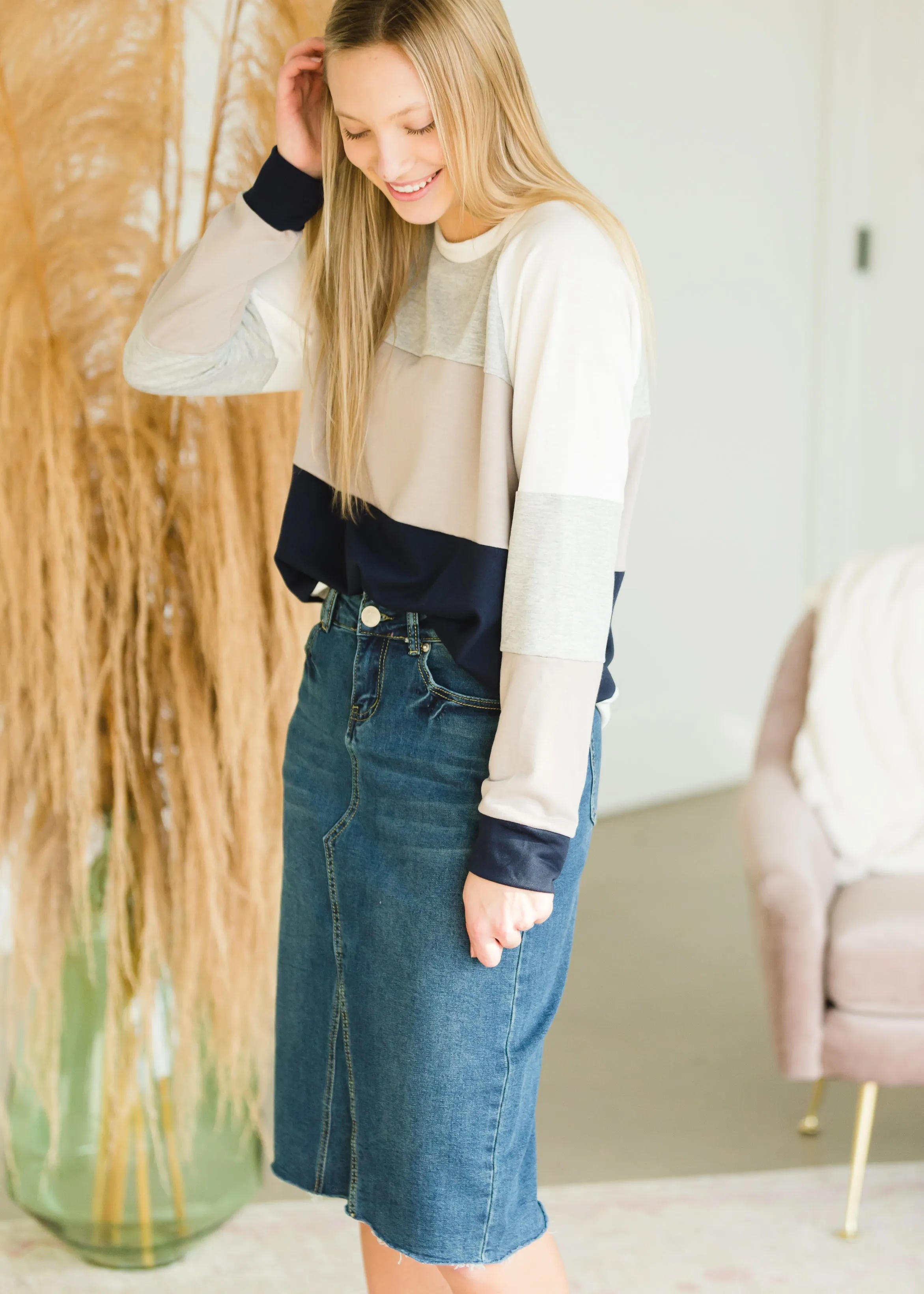 Taupe + Navy Color Block Top - FINAL SALE