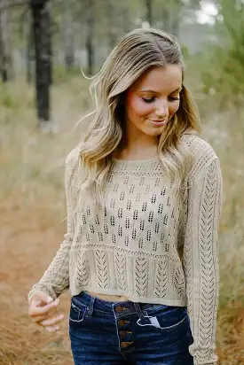 Taupe Crochet Long Sleeve Top