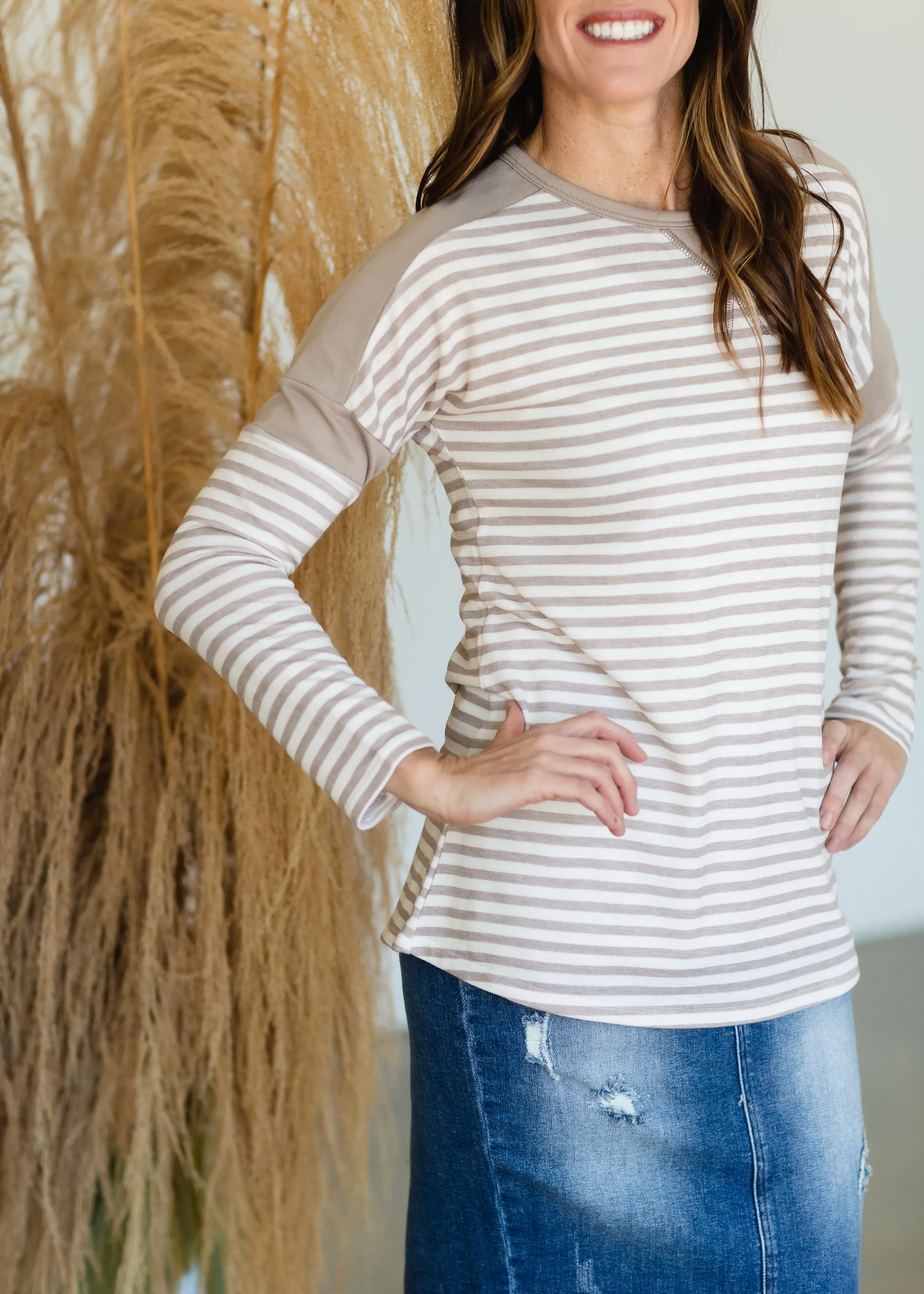 Taupe French Terry Long Sleeve Top - FINAL SALE