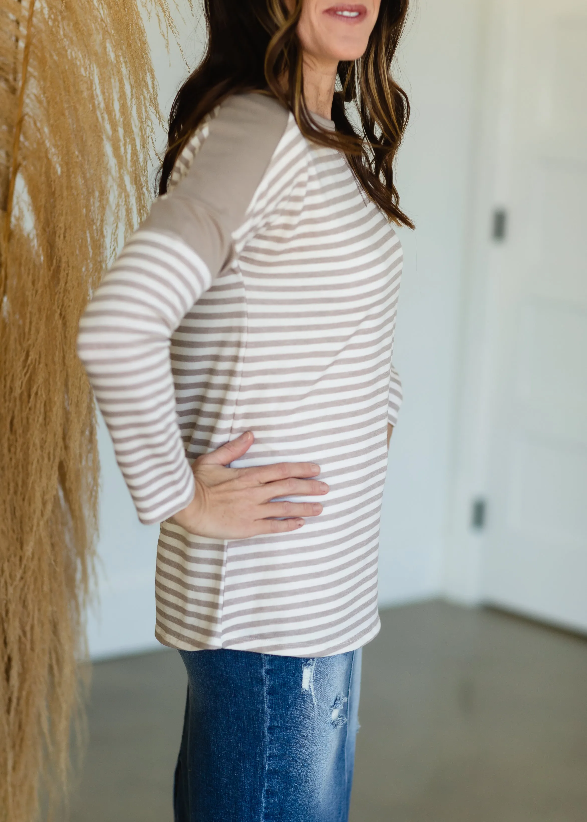 Taupe French Terry Long Sleeve Top - FINAL SALE