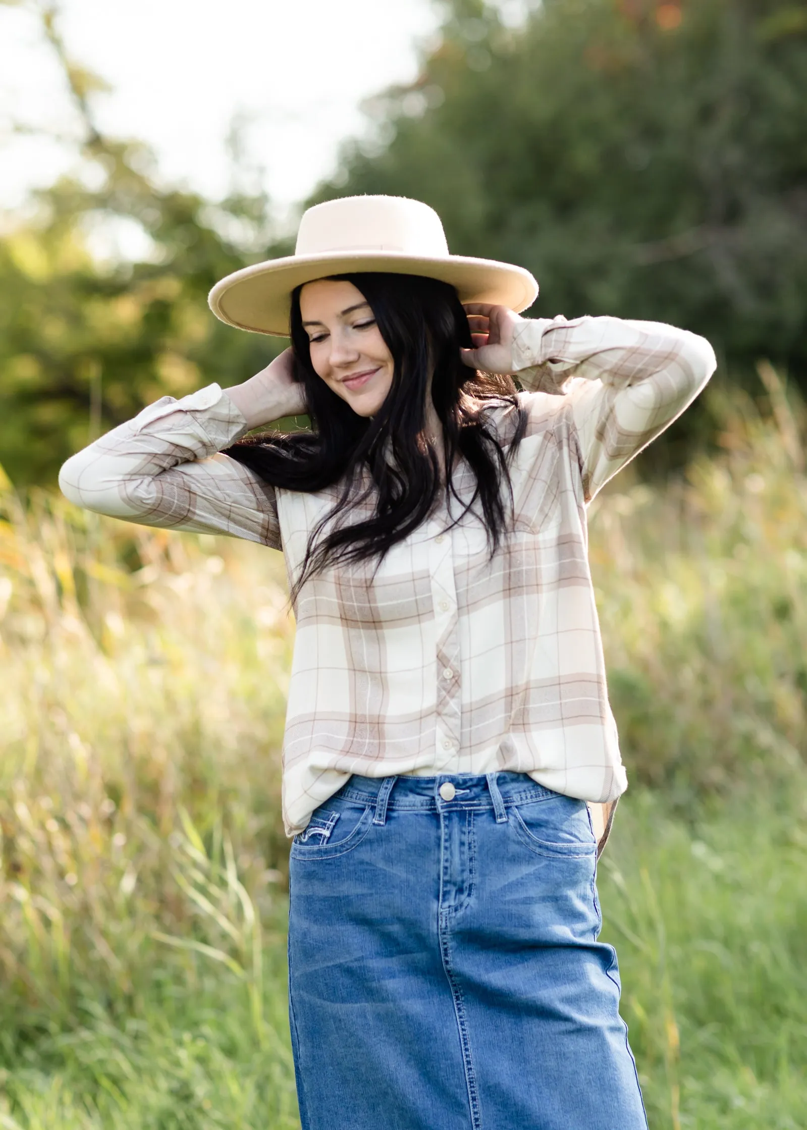 Taupe Plaid Button Front Flannel Top - FINAL SALE