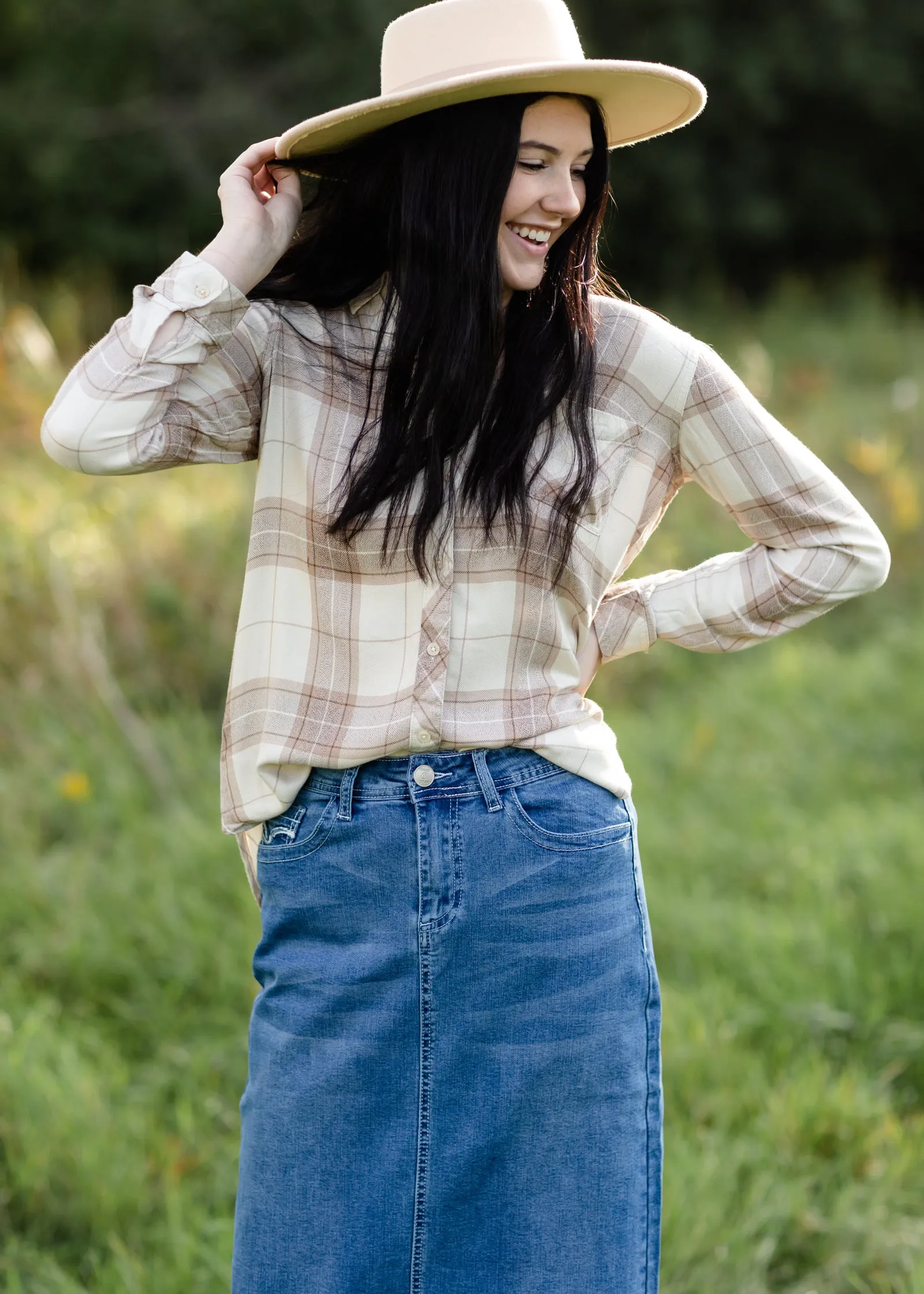 Taupe Plaid Button Front Flannel Top - FINAL SALE