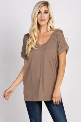 Taupe Solid Pocket Top