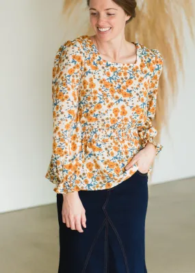 Taupe Square Neck Floral Top - FINAL SALE