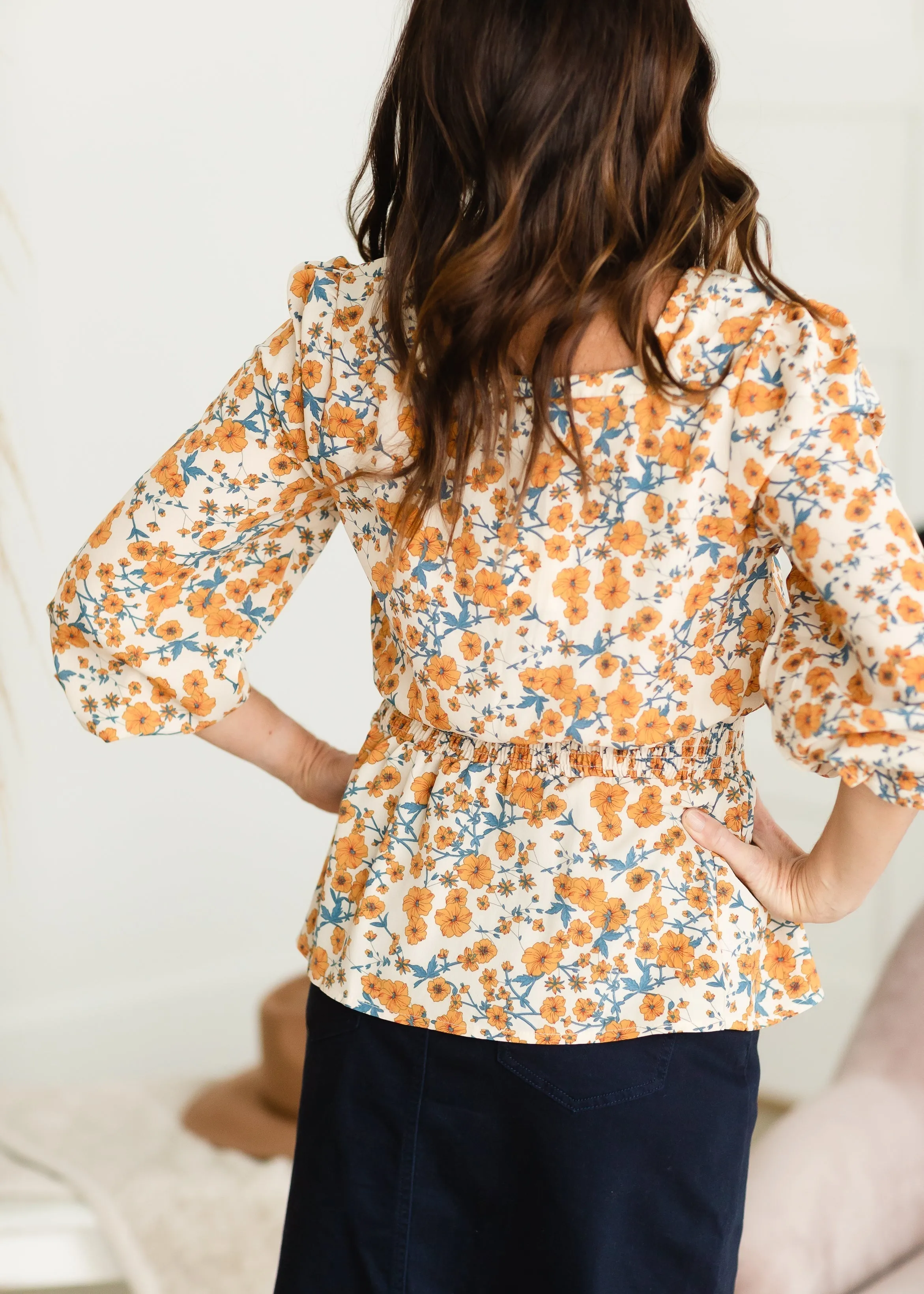 Taupe Square Neck Floral Top - FINAL SALE