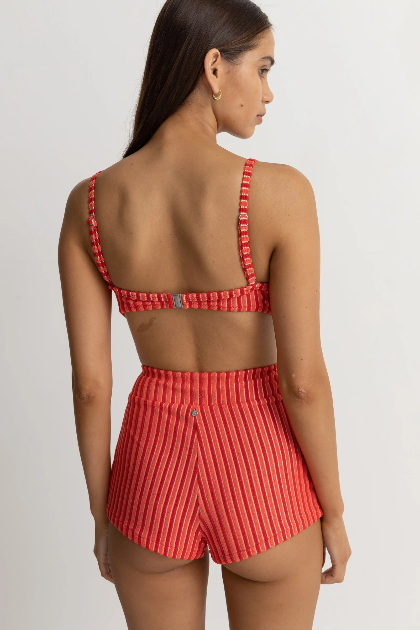 Terry Sands Stripe Crop Top Red Sand