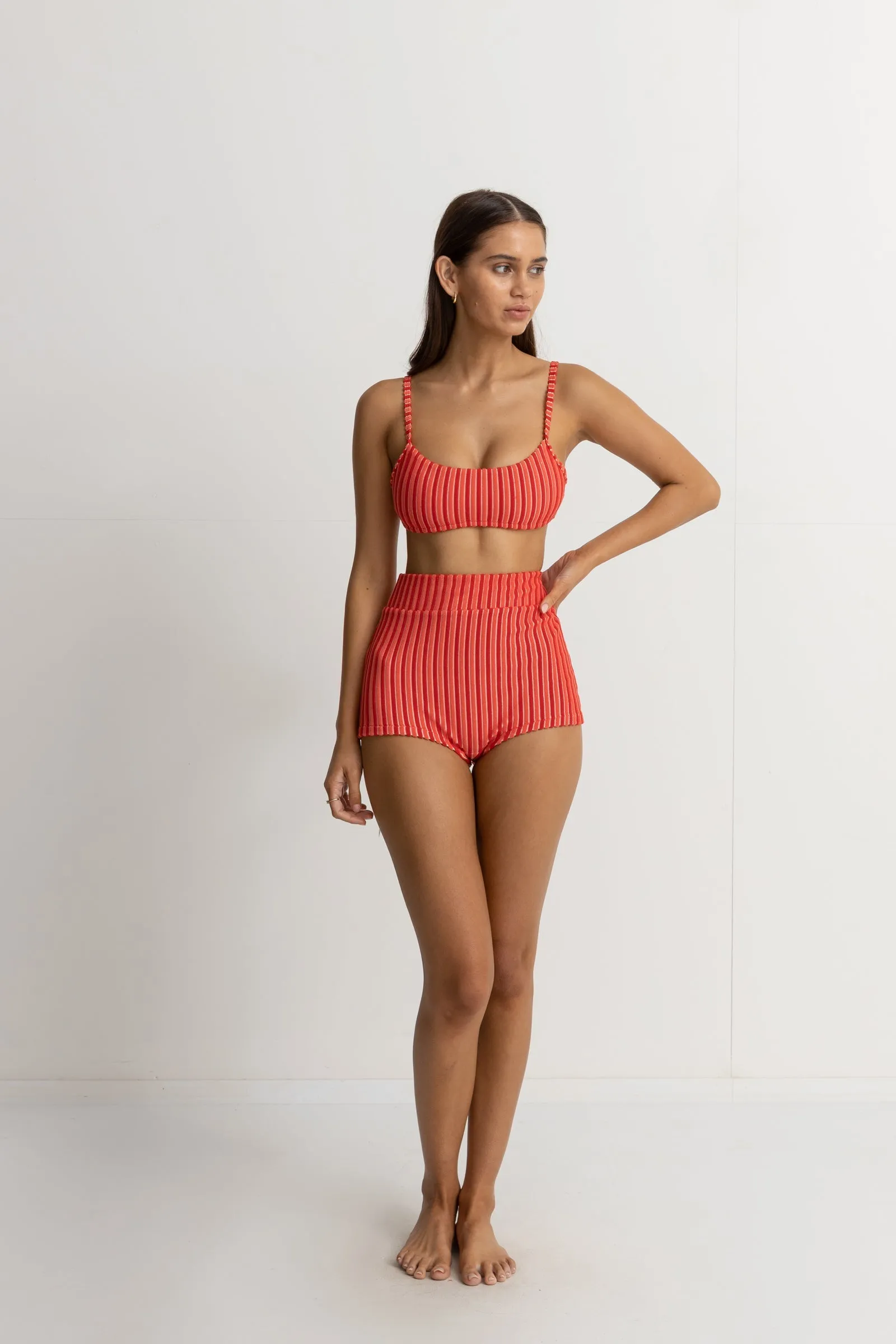 Terry Sands Stripe Crop Top Red Sand