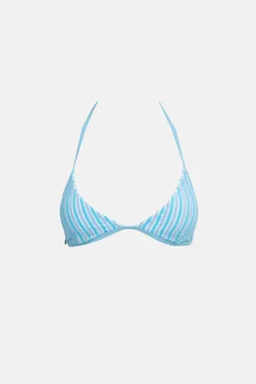 Terry Sands Stripe Fixed Halter Tri Top Blue