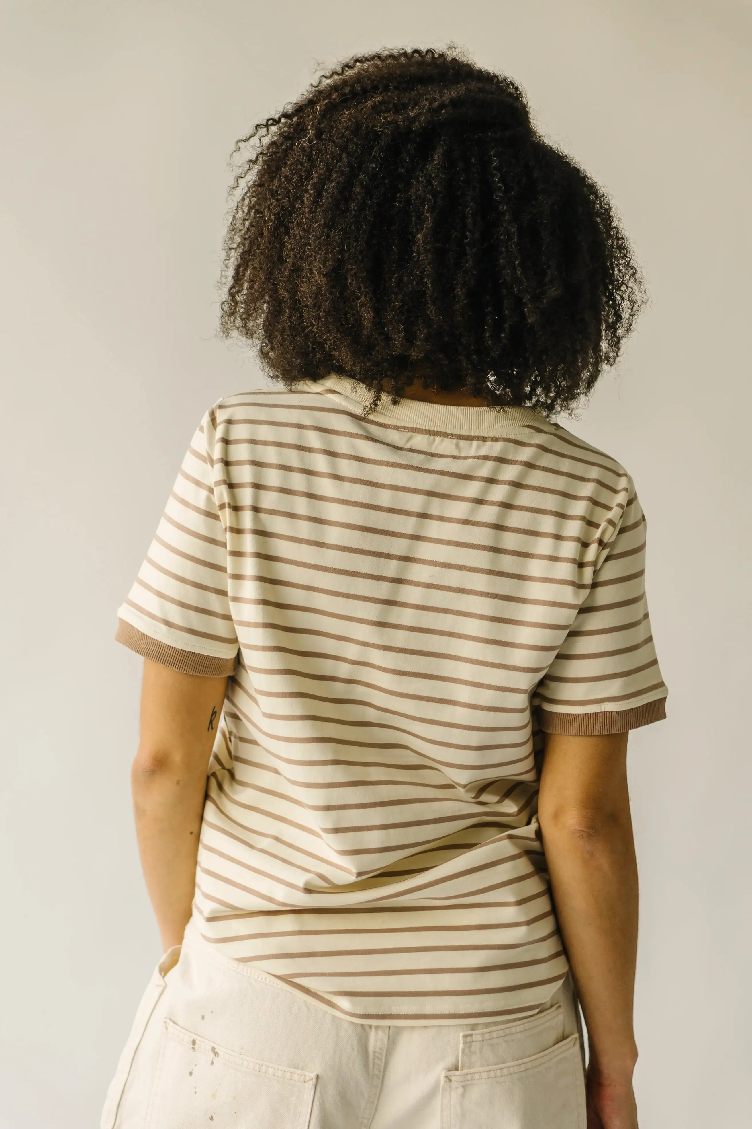 The Barnaby Striped Knit Tee in Ivory + Taupe