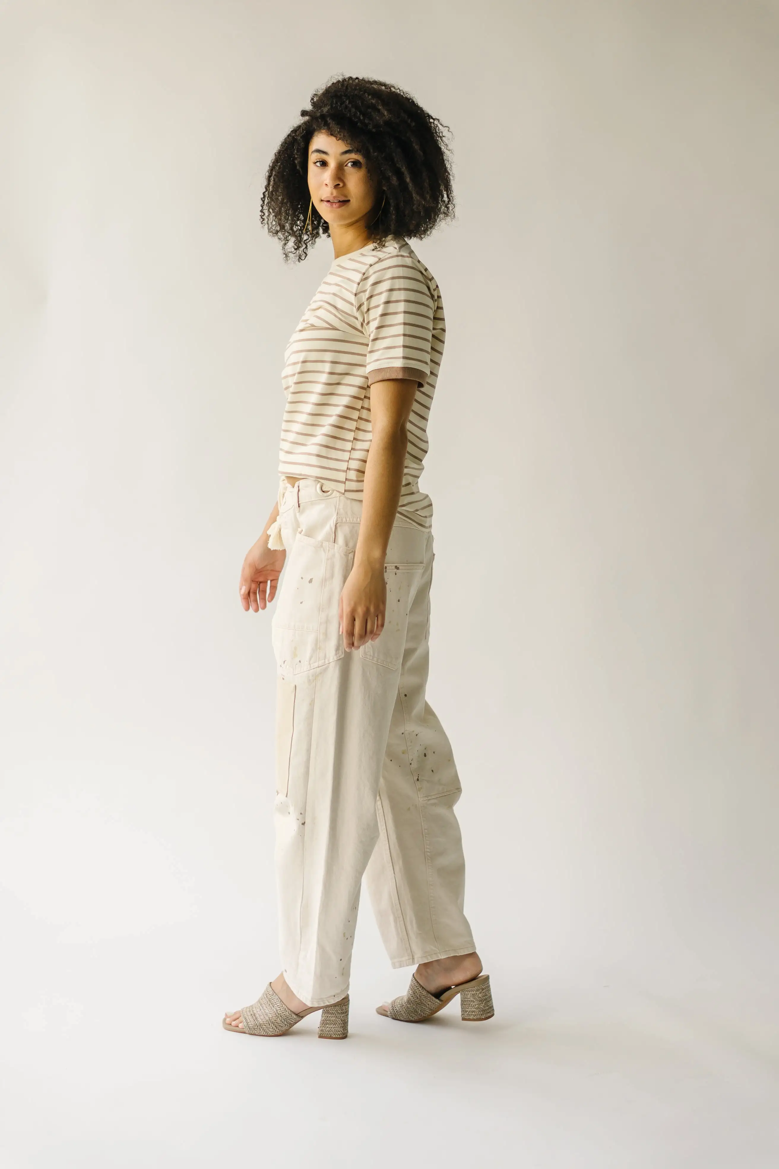 The Barnaby Striped Knit Tee in Ivory + Taupe