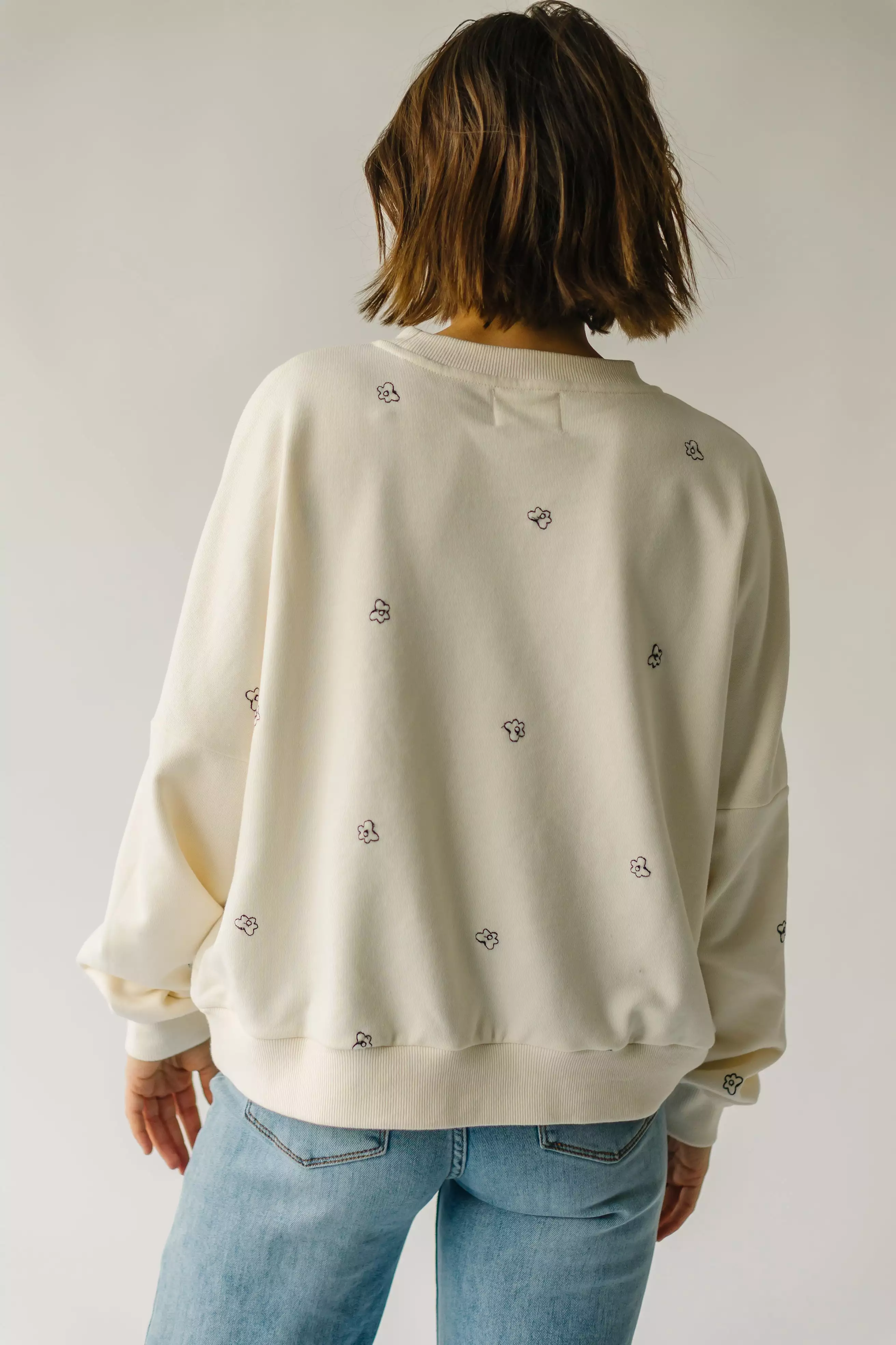 The Bayard Floral Embroidered Pullover in Cream