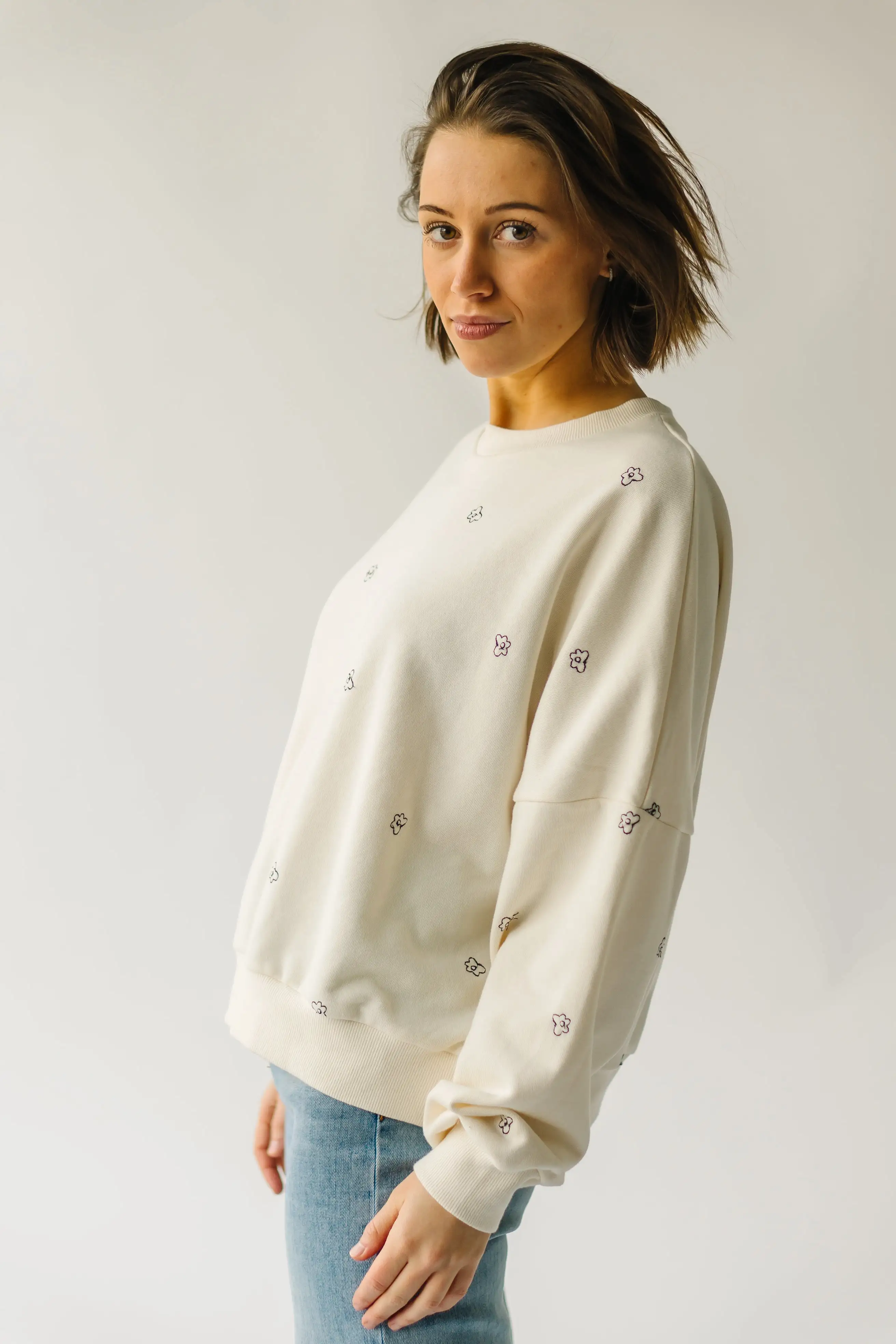 The Bayard Floral Embroidered Pullover in Cream