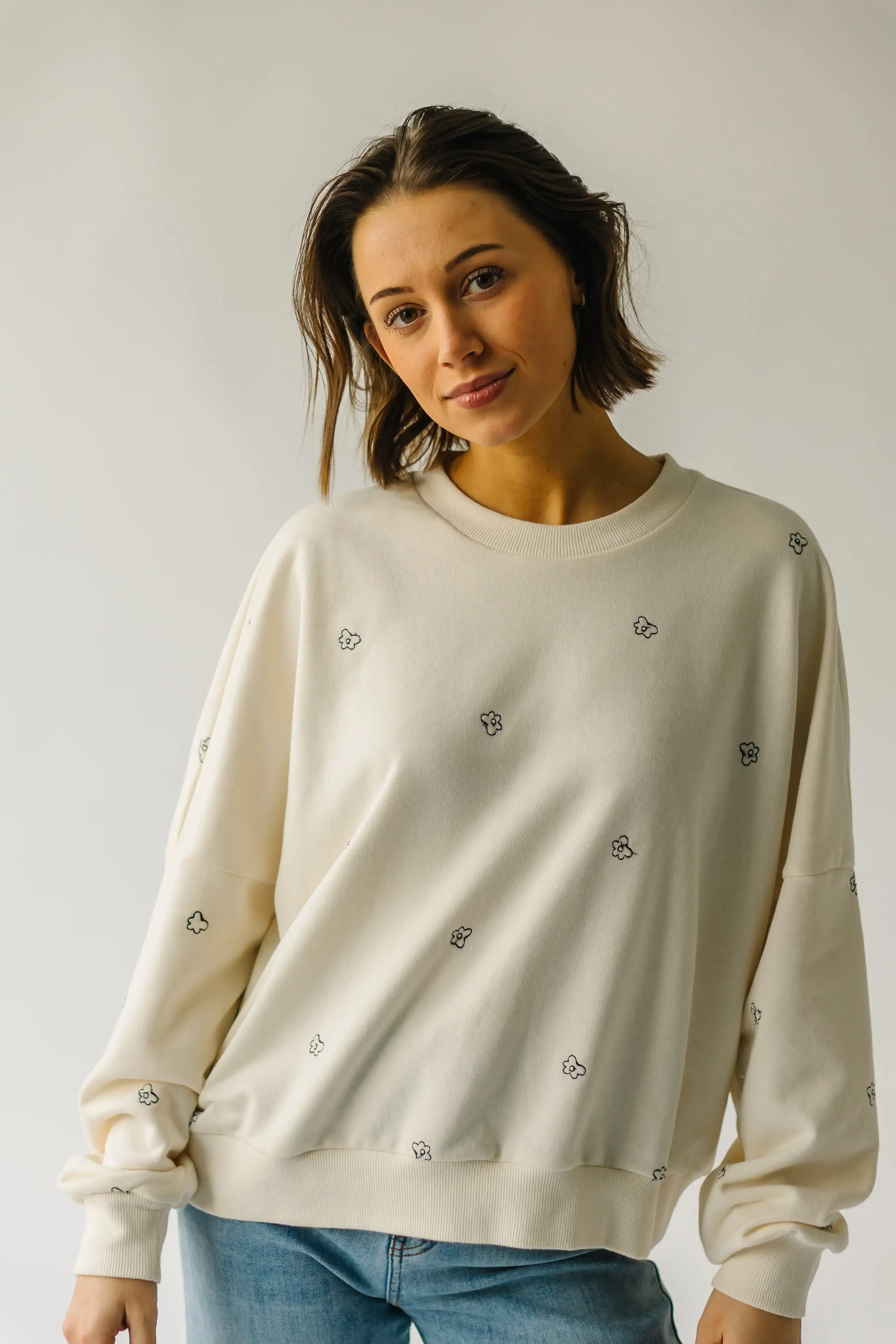 The Bayard Floral Embroidered Pullover in Cream