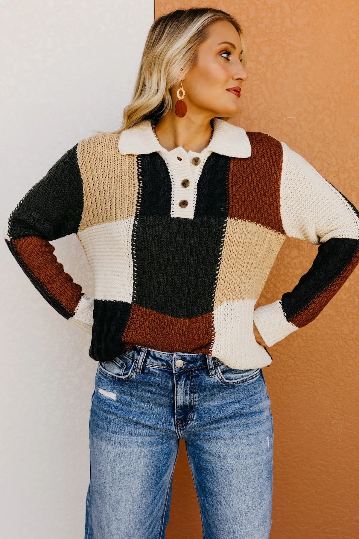 The Jaycee Color Block Henley Sweater