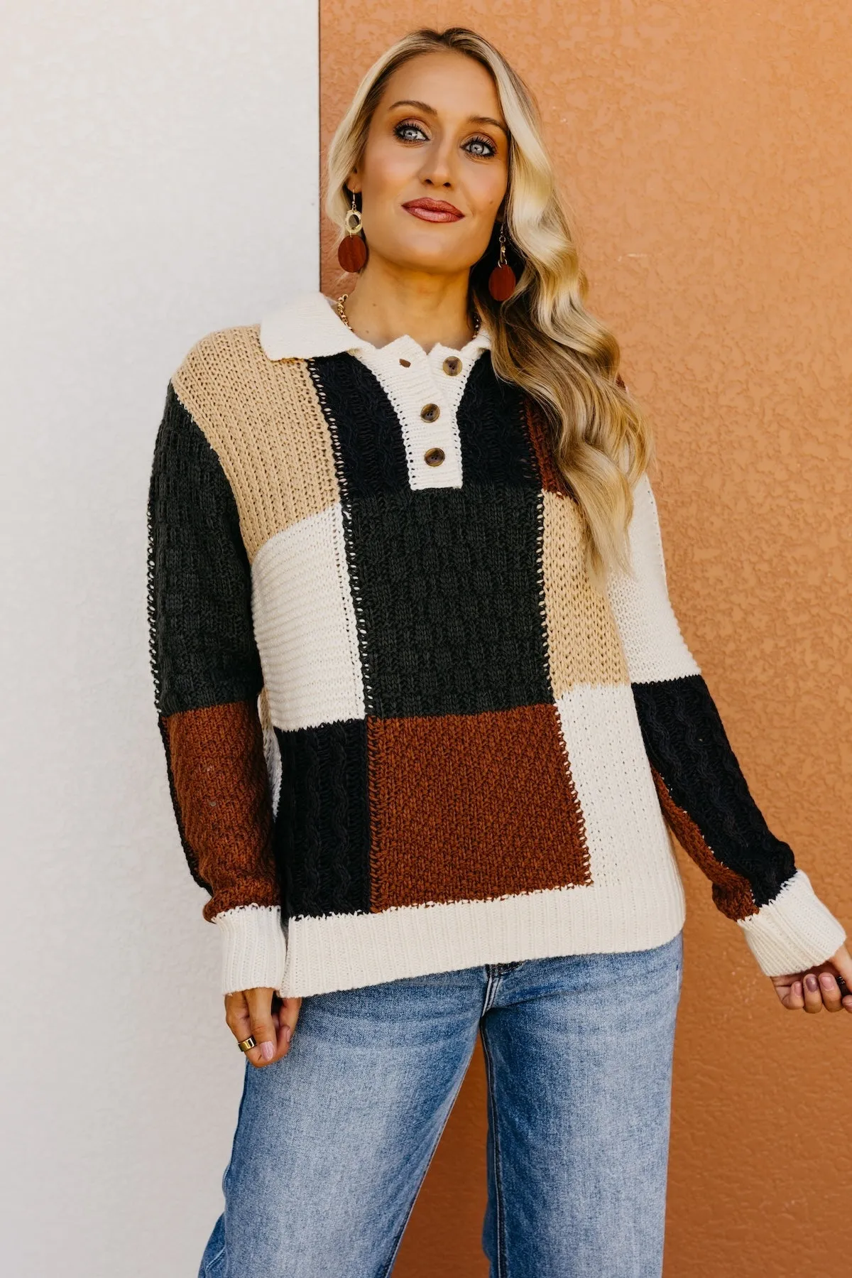 The Jaycee Color Block Henley Sweater