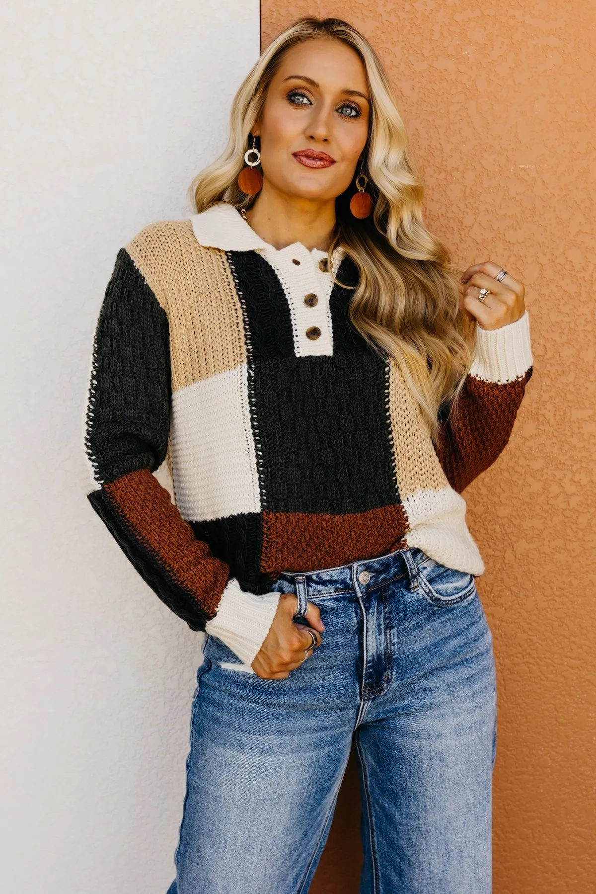 The Jaycee Color Block Henley Sweater