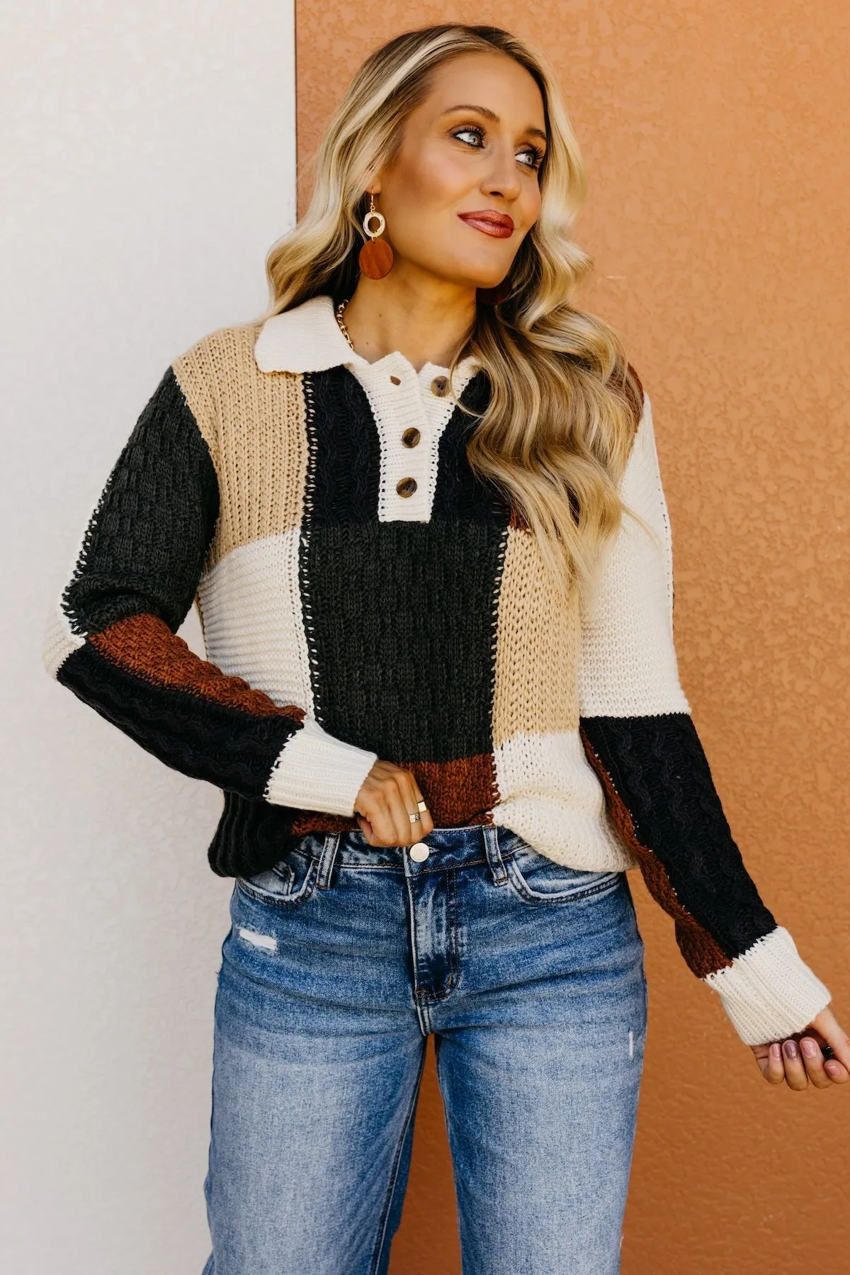 The Jaycee Color Block Henley Sweater