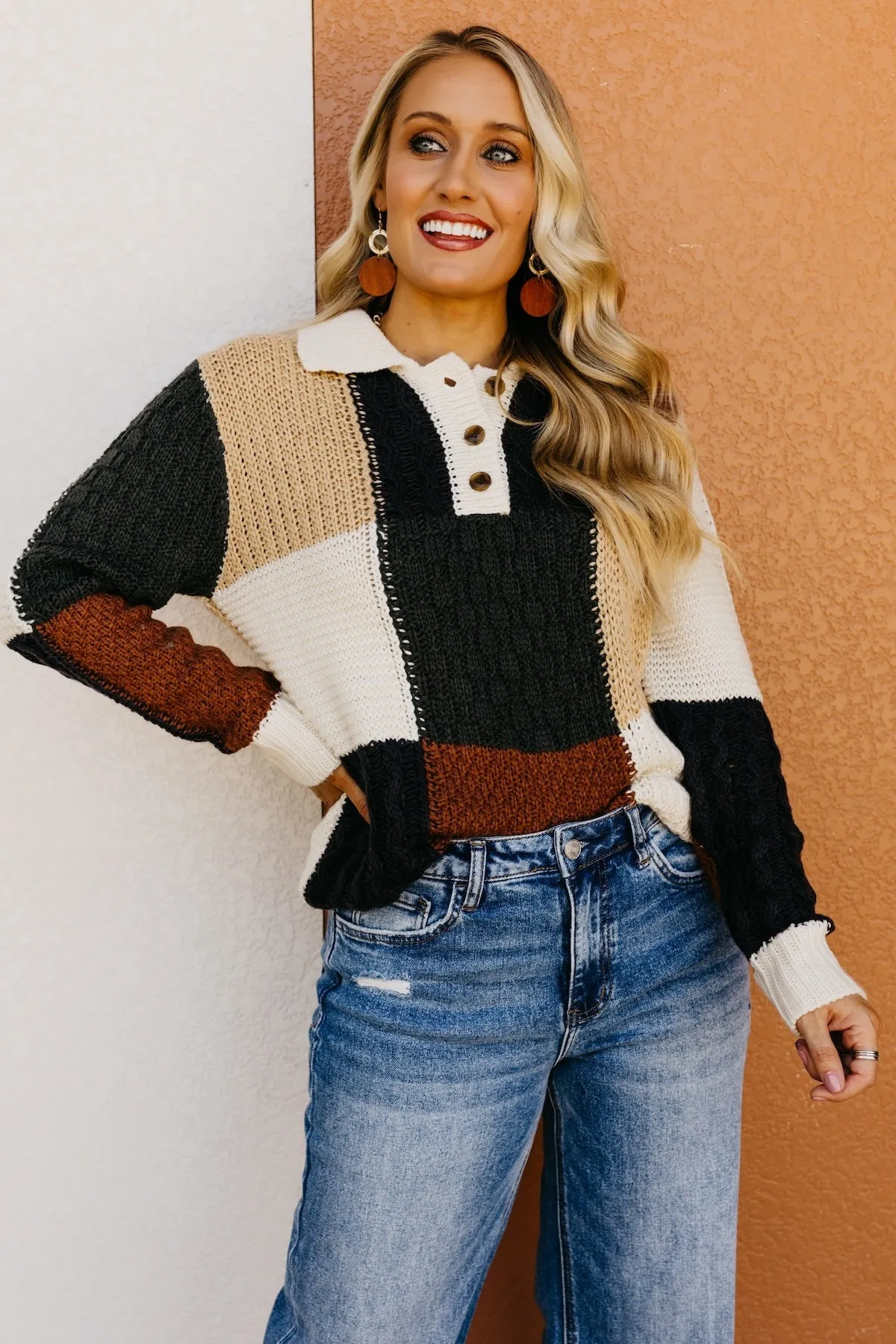 The Jaycee Color Block Henley Sweater