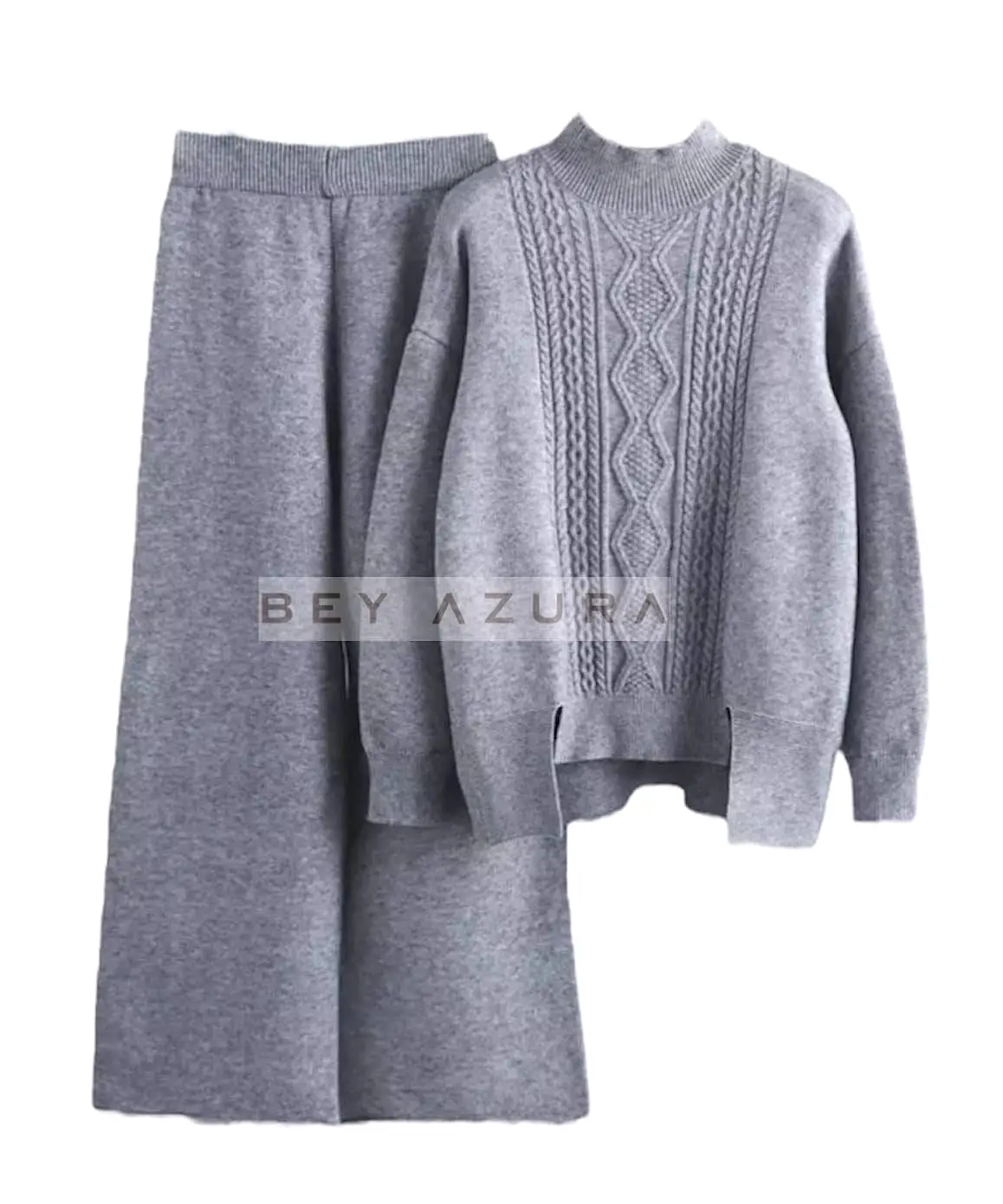 Thick Knit Pullover And Ankle Length Pant Set