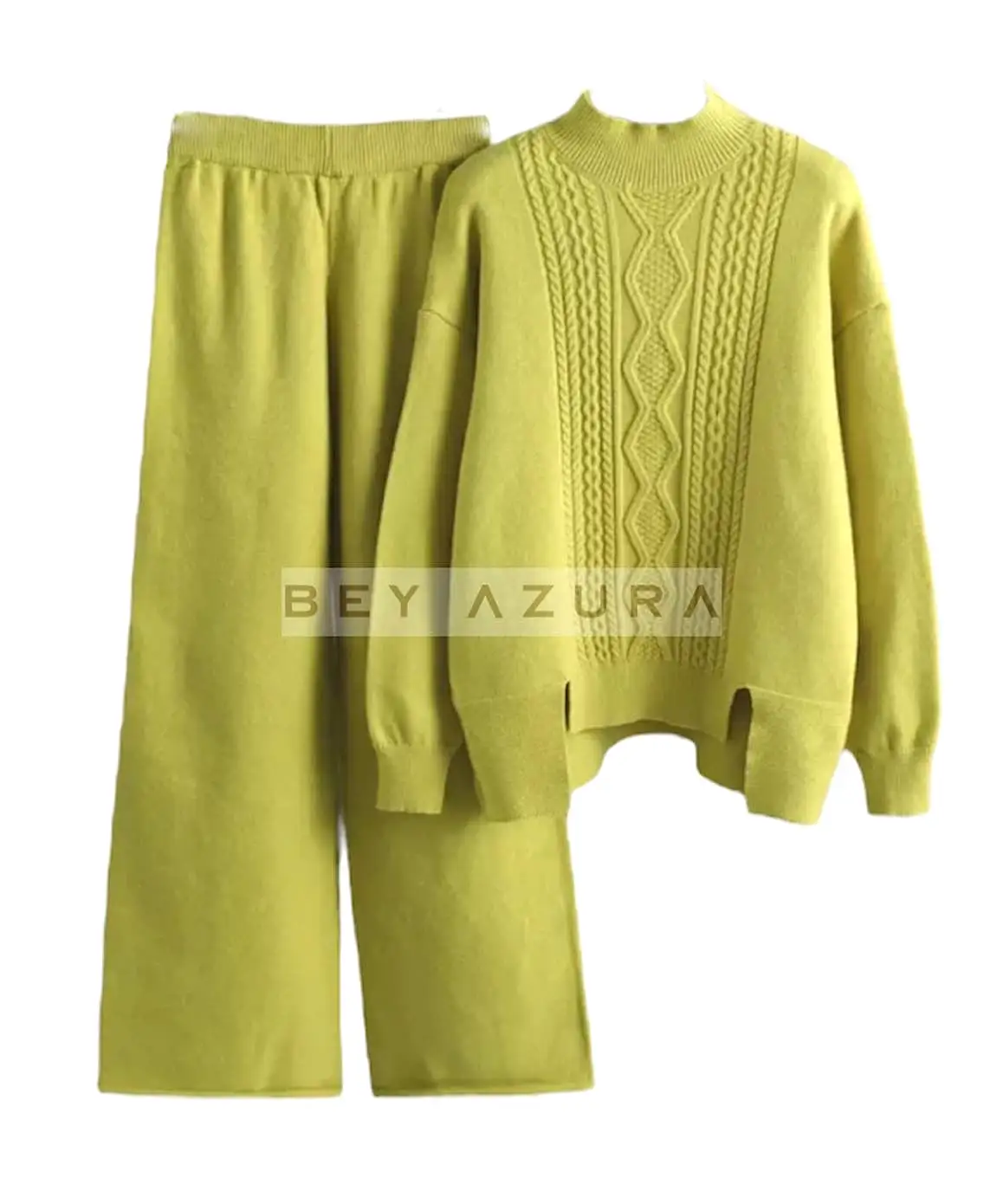 Thick Knit Pullover And Ankle Length Pant Set