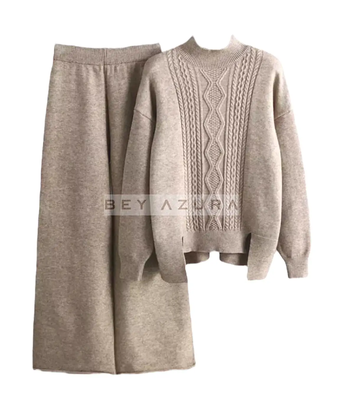 Thick Knit Pullover And Ankle Length Pant Set