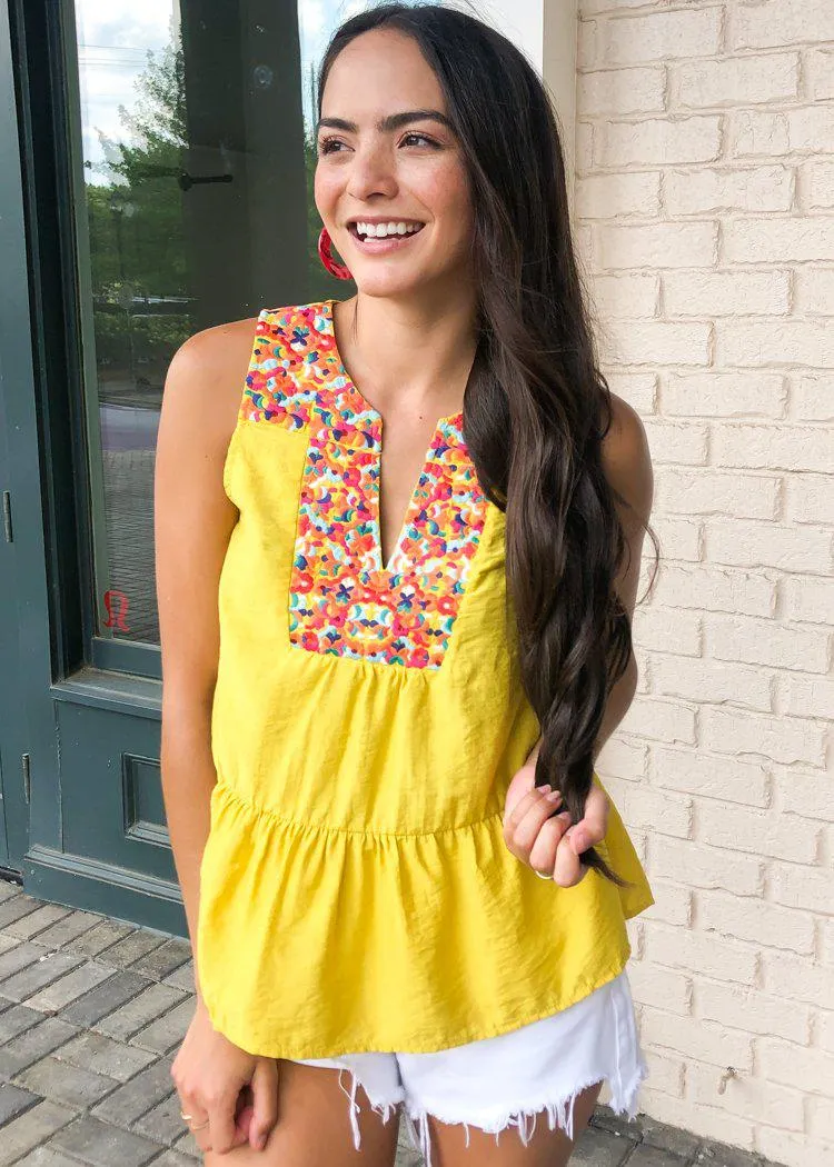 THML Barbados Embroidered Bib Top - Mustard-***FINAL SALE***