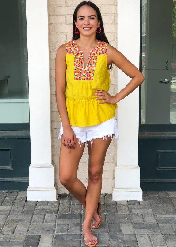 THML Barbados Embroidered Bib Top - Mustard-***FINAL SALE***