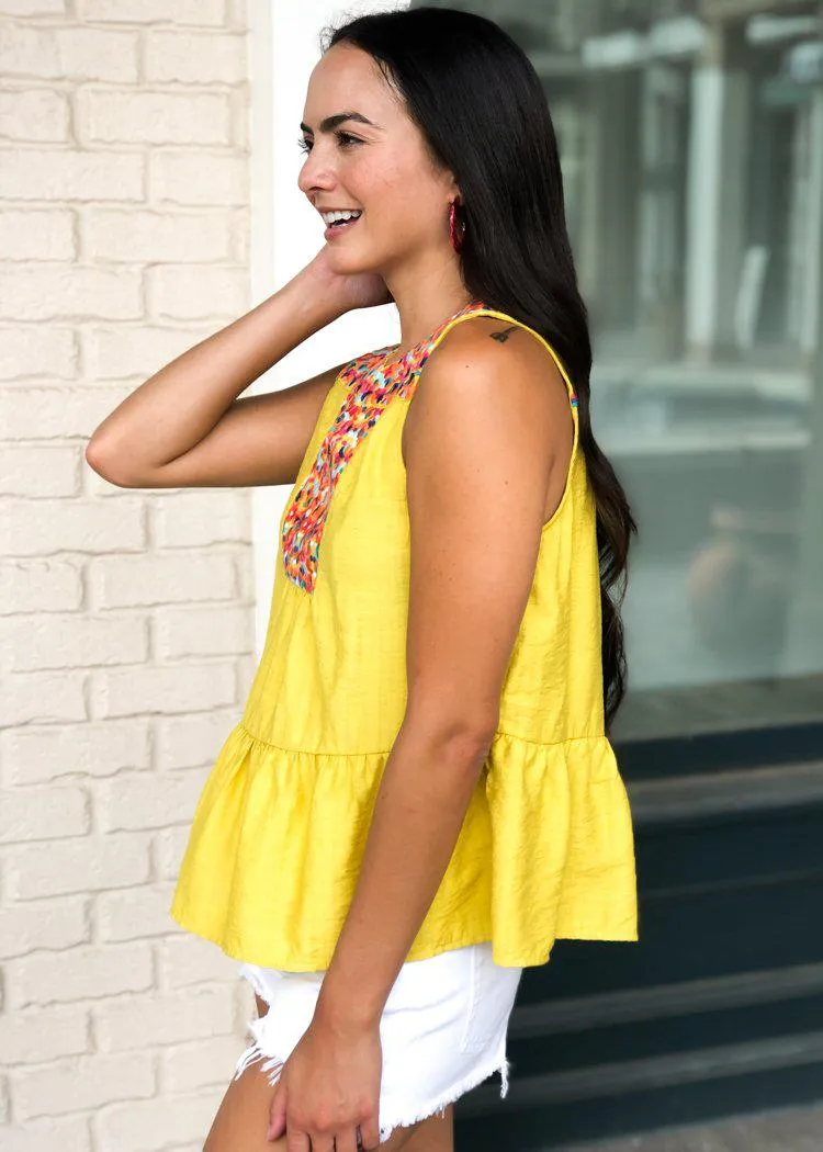 THML Barbados Embroidered Bib Top - Mustard-***FINAL SALE***