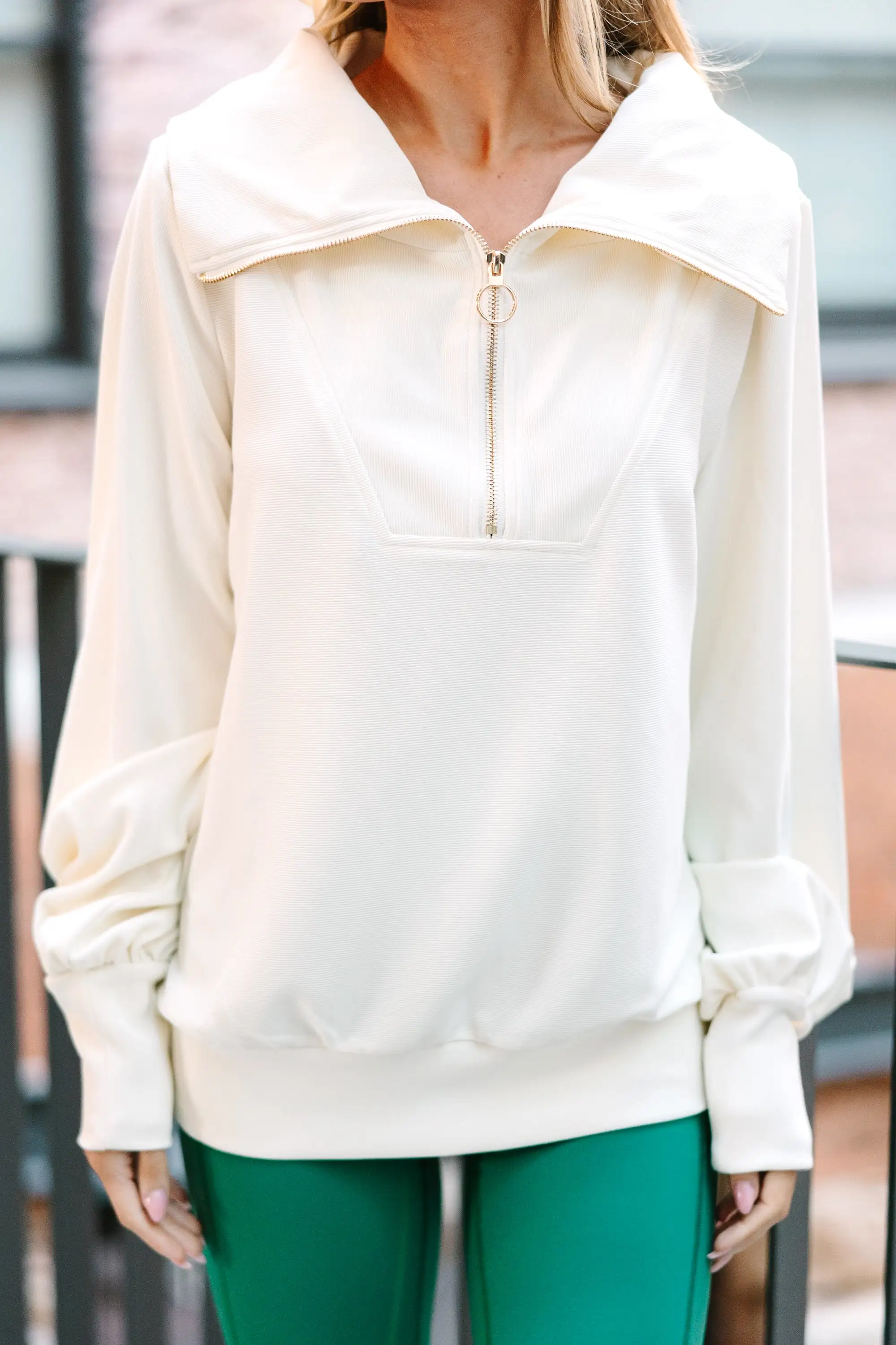 Today's The Day Cream White Quarter Zip Pullover