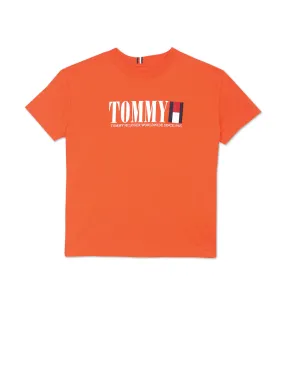 Tommy Hilfiger Kids Boys Orange Brand Print Pure Cotton T-Shirt