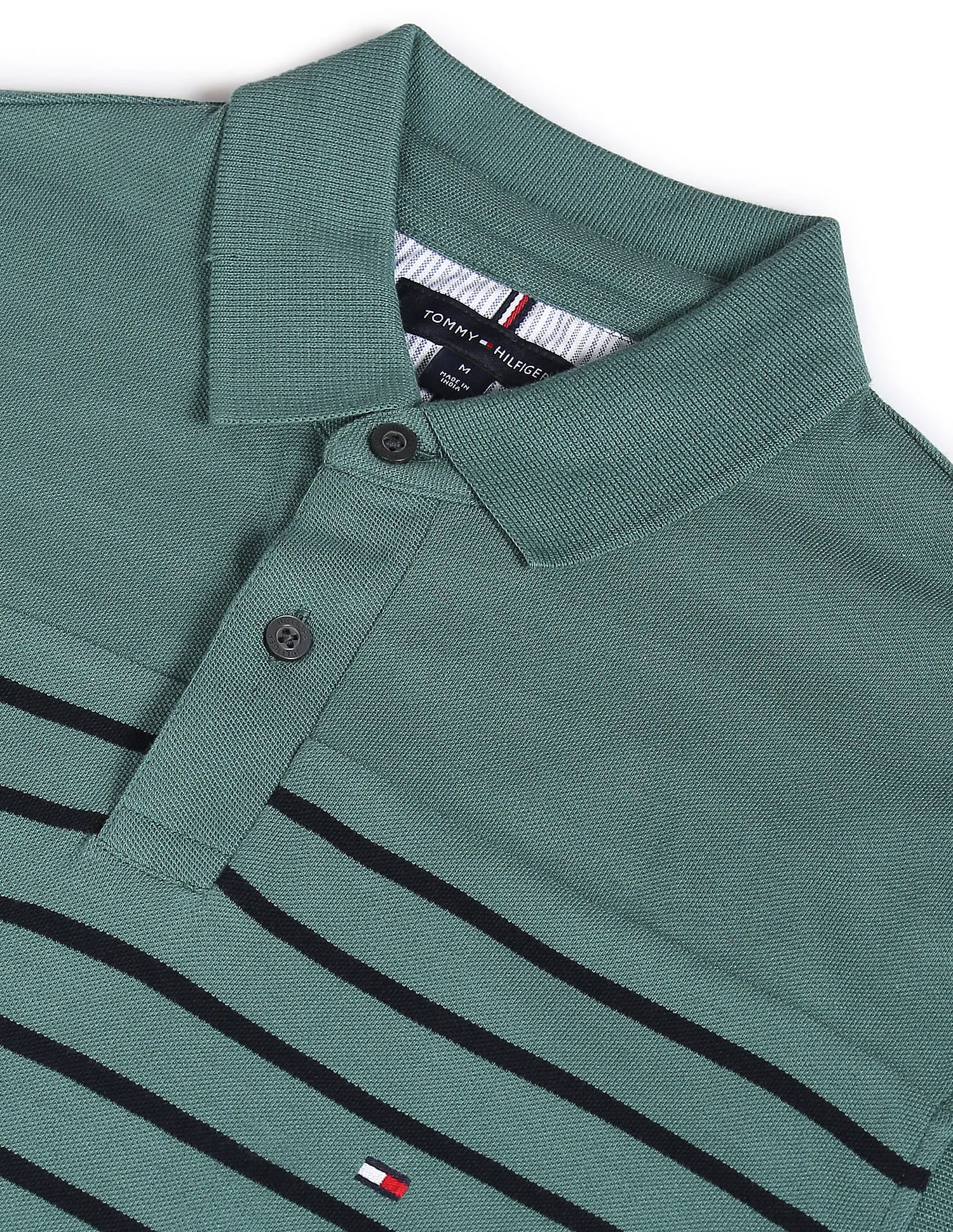 Tommy Hilfiger Men Green Horizontal Stripe Pure Cotton Polo Shirt