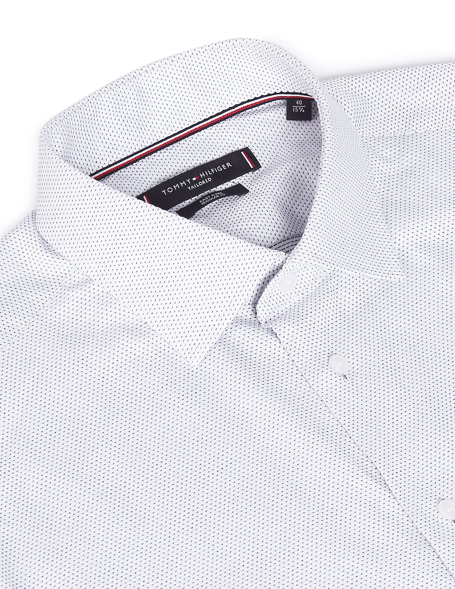 Tommy Hilfiger Men White Geometric Dobby Weave Pure Cotton Formal Shirt