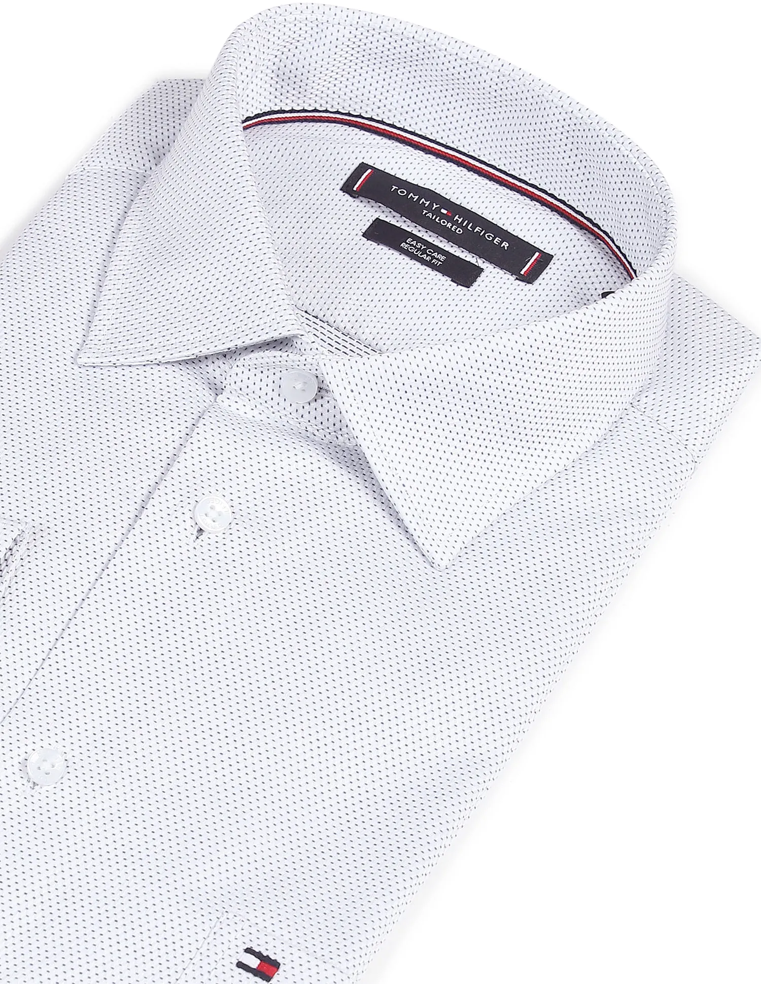 Tommy Hilfiger Men White Geometric Dobby Weave Pure Cotton Formal Shirt