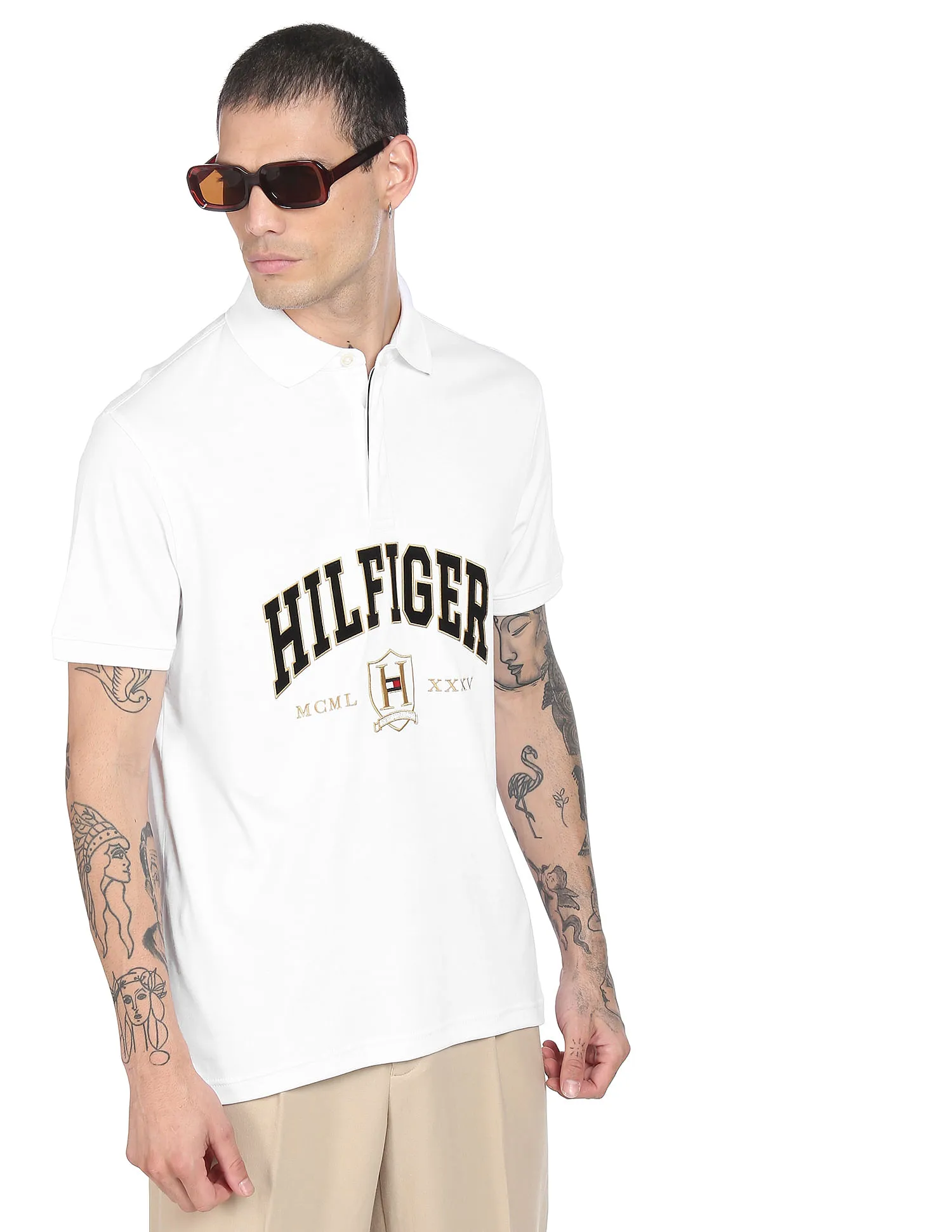 Tommy Hilfiger Men White Icon Logo Regular Fit Pure Cotton Polo Shirt