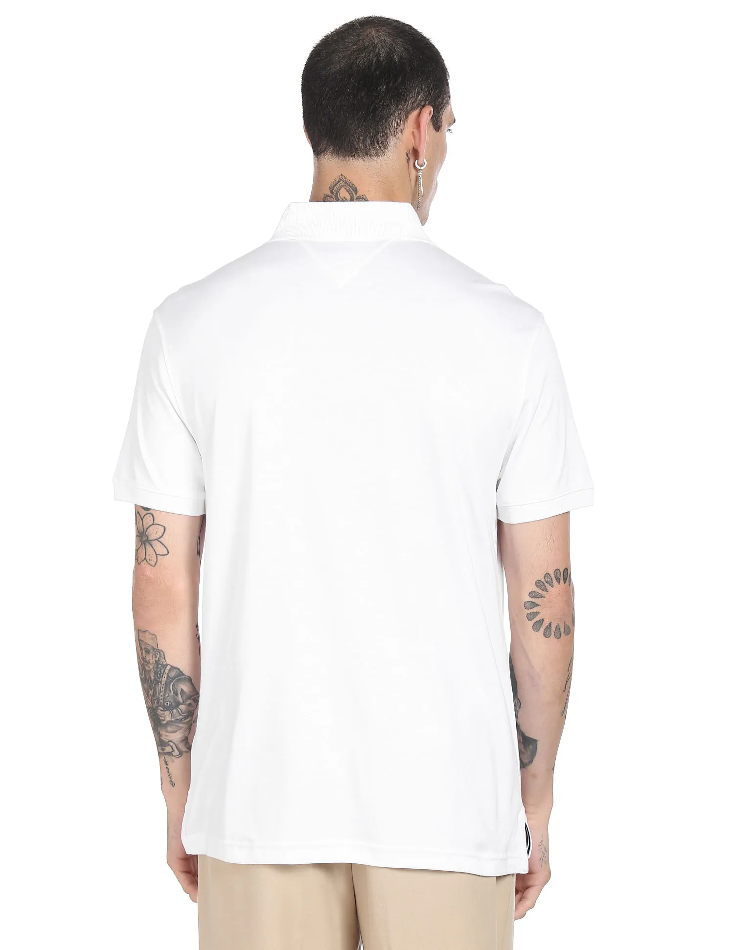 Tommy Hilfiger Men White Icon Logo Regular Fit Pure Cotton Polo Shirt