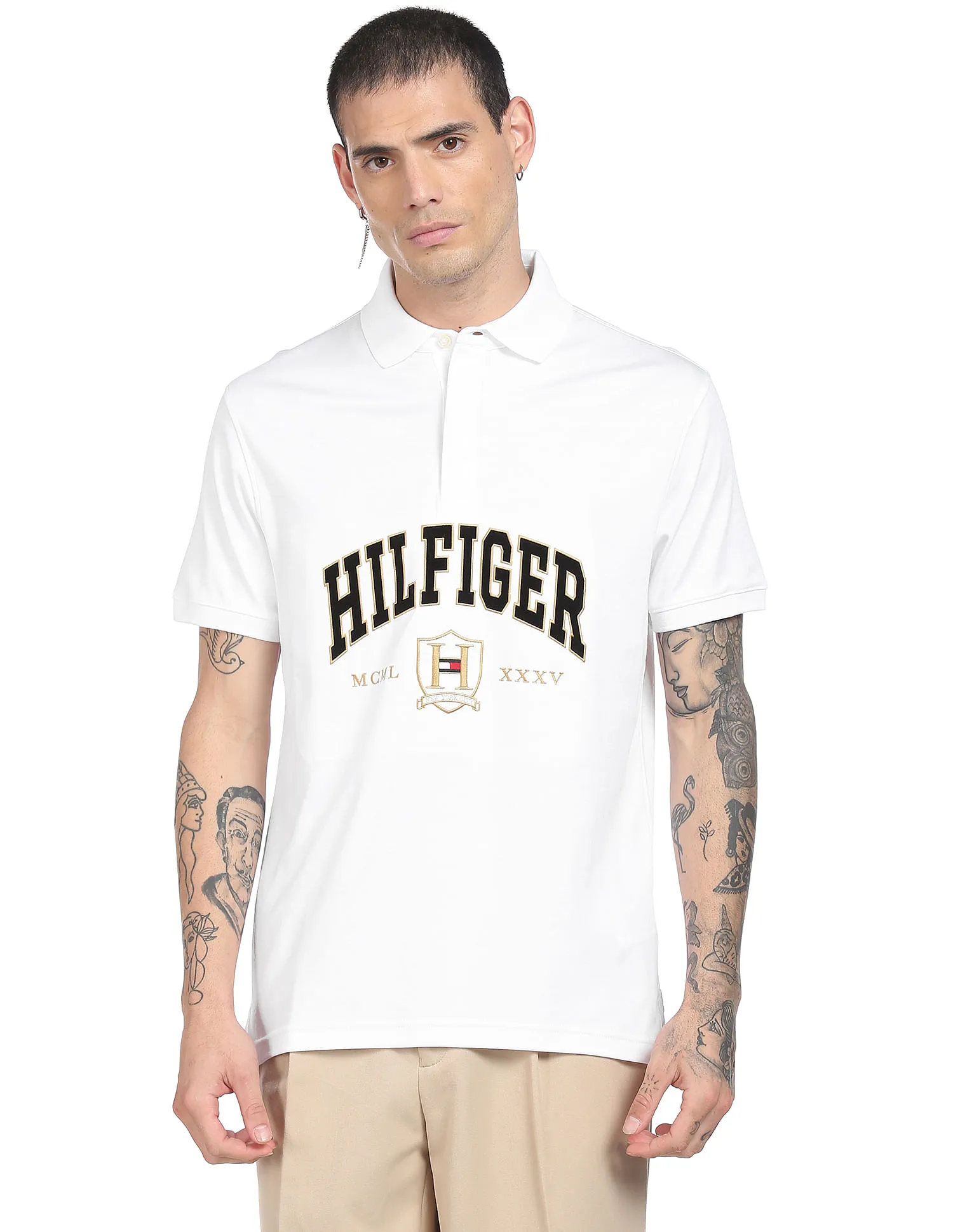 Tommy Hilfiger Men White Icon Logo Regular Fit Pure Cotton Polo Shirt