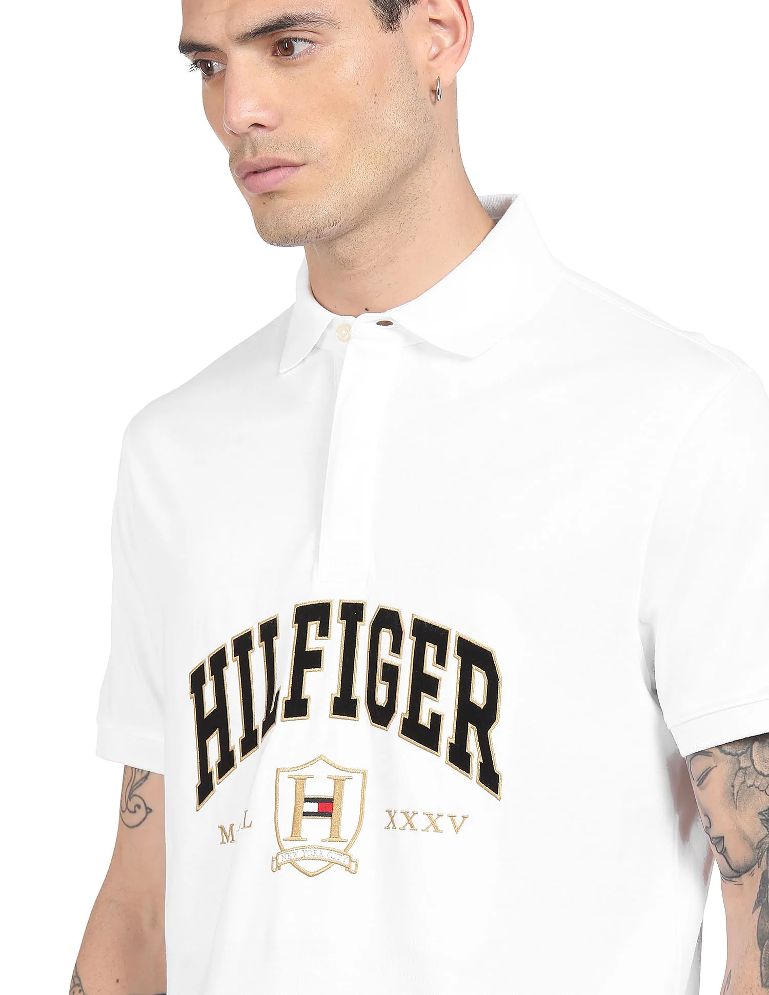 Tommy Hilfiger Men White Icon Logo Regular Fit Pure Cotton Polo Shirt